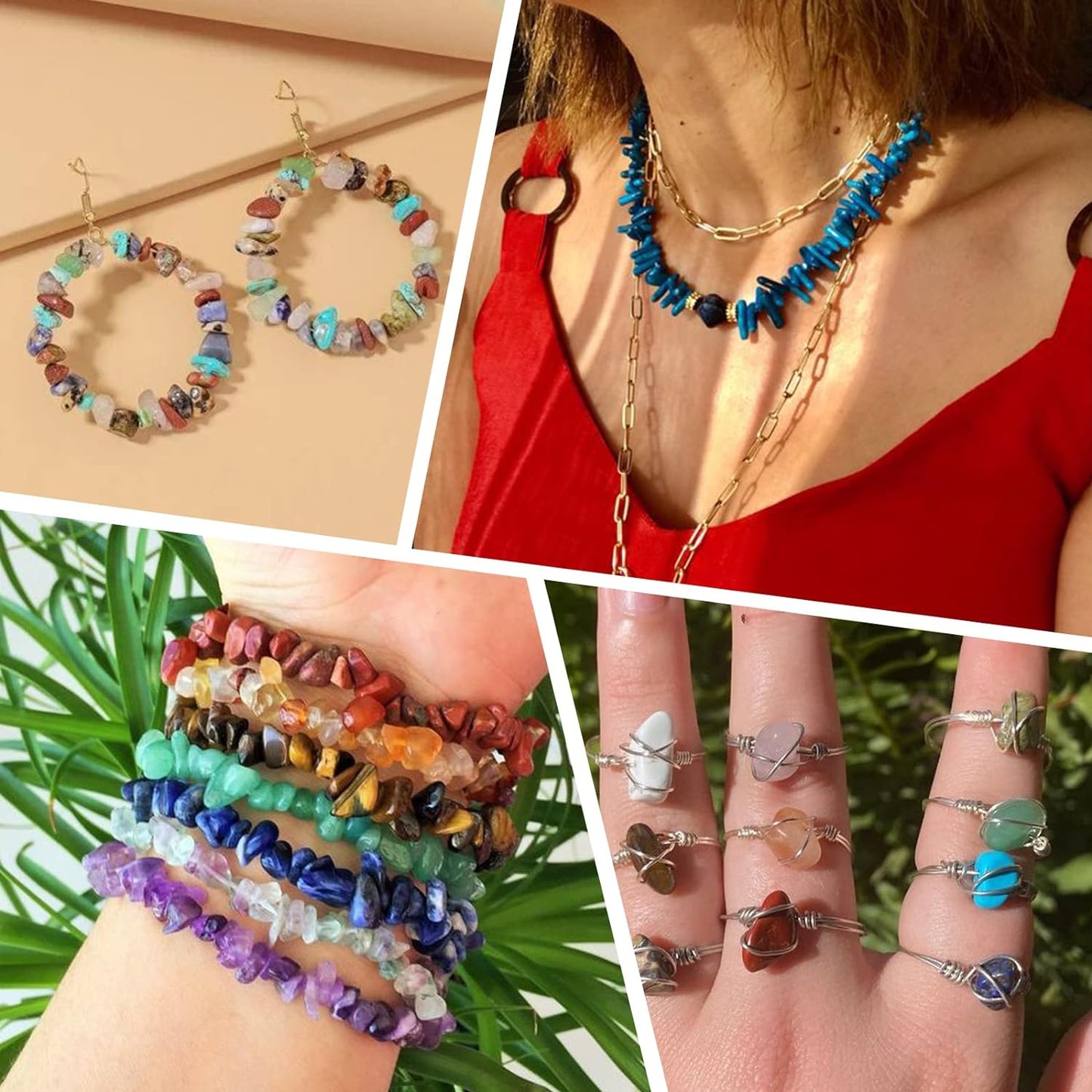 QUEFE 720pcs Crystal Chips Beads Ring Making Kit, 40 Colors Crystal Chips and Gemstone Beads for Jewelry Making Crystal Beads for Ring, Bracelets Earring Making Supplies, Craft Gifts