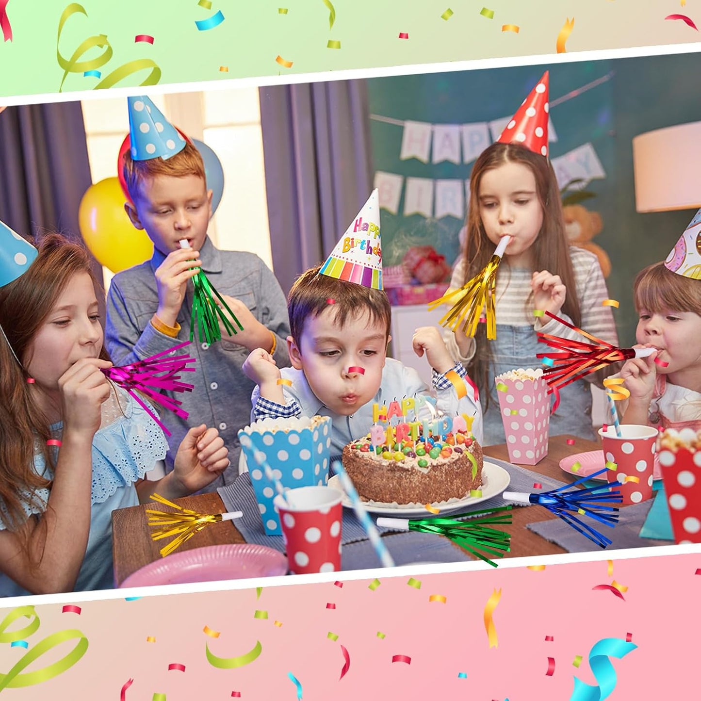 36 Pcs Noise Makers Birthday Blowers Glitter Metallic Fringed Party Blow Horns for Birthday Baby Shower Wedding Graduation Sporting New Year Party Favors Supplie（Multiple Color）