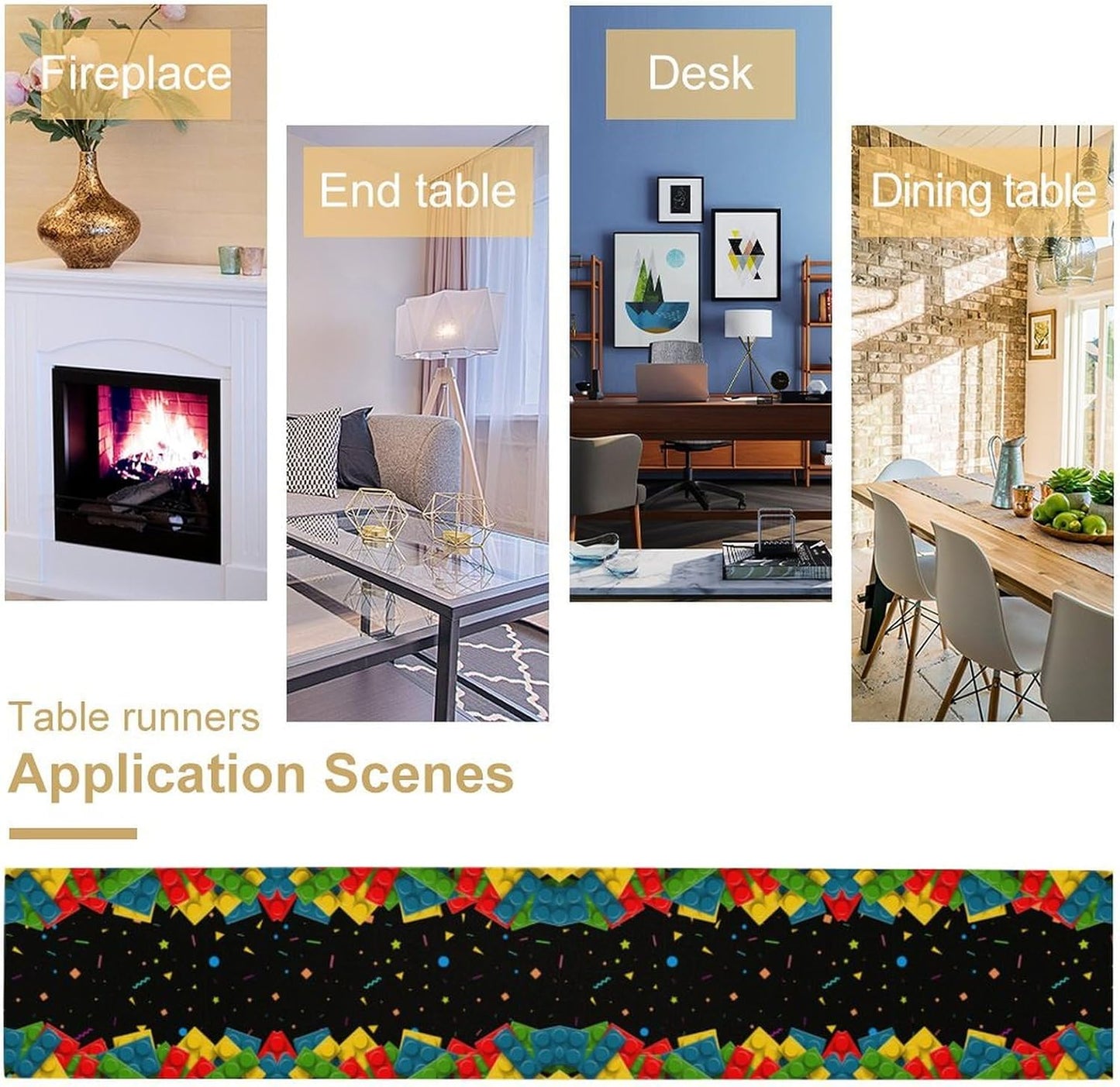 Building Blocks Table Runner Party Celebrating Colorful Blocks Table Runner for Kids Teens Bedroom Living Room Kitchen Birthday Party Decor Table Runner 13x90 Inch