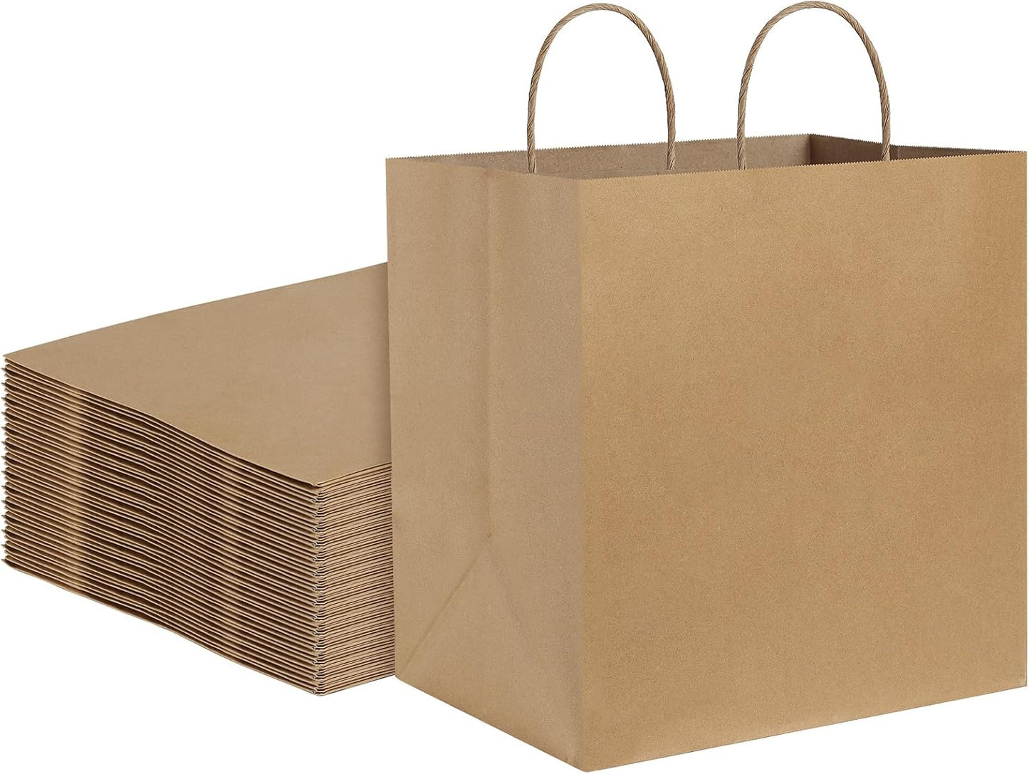BagDream Brown Paper Bags With Handles 12x7x12 100Pcs - Kraft Shopping Merchandise Retail, Takeout/To Go, Wider-gusset Recycled Paper Gift Bags Bulk