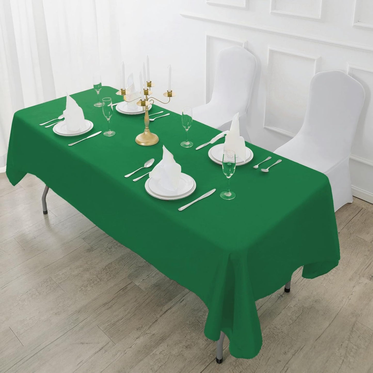 Fokitut 2 Pack Waterproof Rectangle Tablecloth, 90x156 Inch, Stain Resistant and Wrinkle Polyester Table Cloth, Fabric Table Cover for Kitchen Dining, Wedding, Party, Holiday Dinner-Emerald