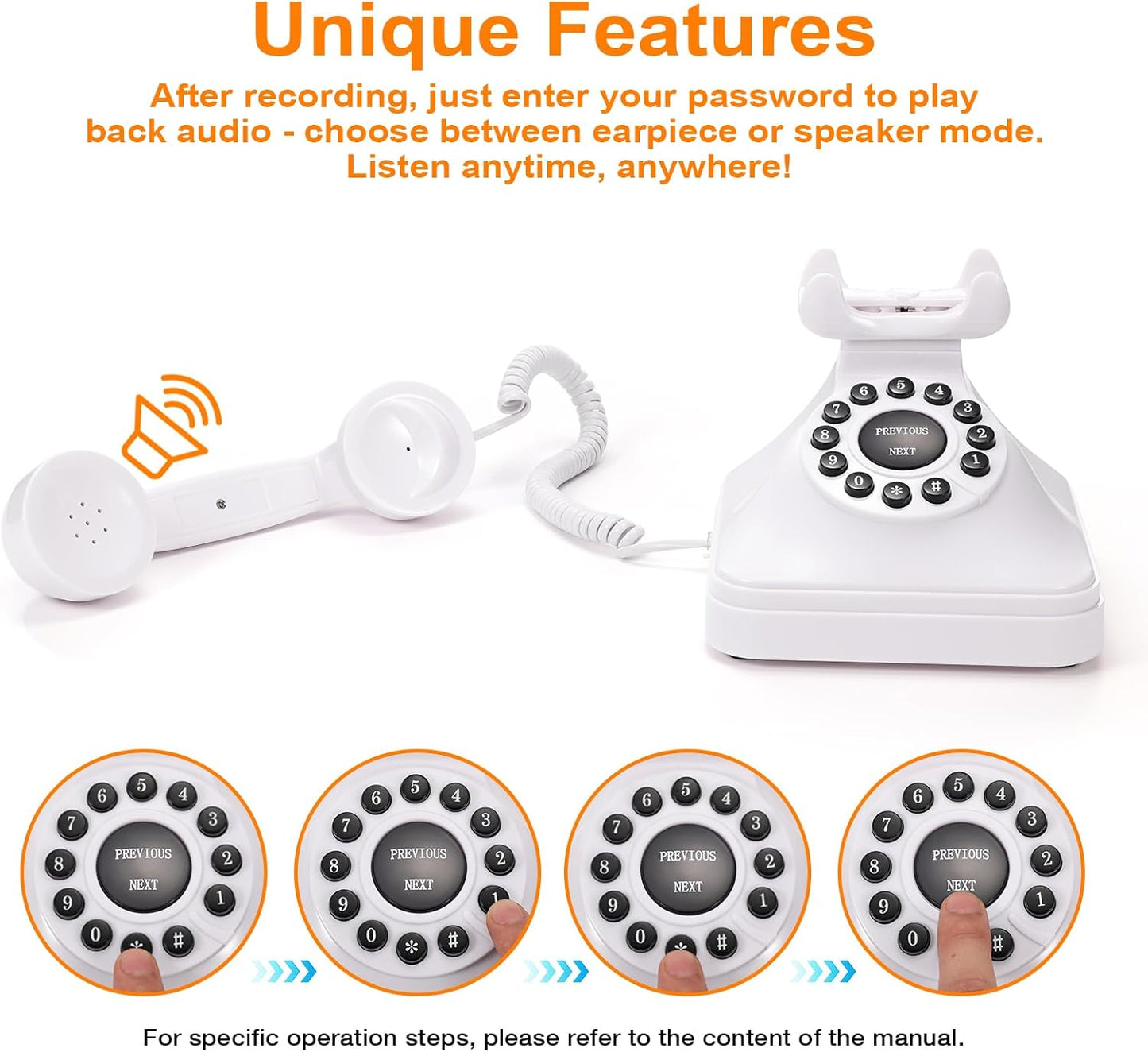 Guest Book Audio Wedding Phone,Record Voice Messages,Retro Guest Book for Wedding or Birthday Party Message Voicemail,Save The Blessings of Your Relatives and Friends（White）