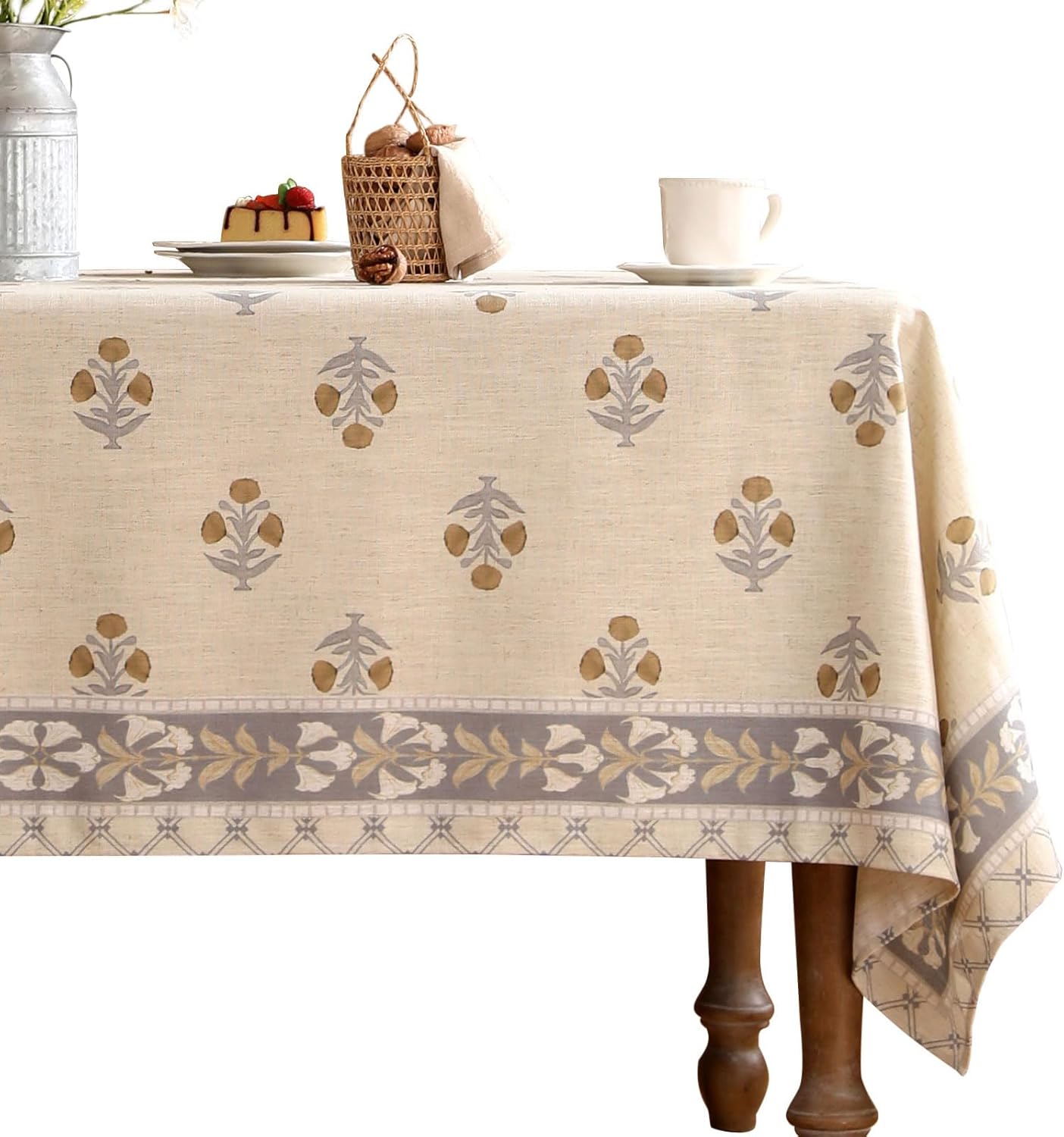patdrea Designer Beige Tablecloth for Rectangle Table,Elegant Linen Floral Pattern French Table Cloth,Decor Cover Cloth for Kitchen Dining Christmas,Thanksgiving,Party,55"x79"-Istana a