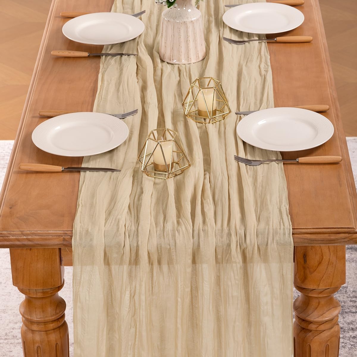 MLMW Champagne Gold Table Runner Cheesecloth Boho Gauze Rustic Cheese Cloth 160 inch Sheer Wedding Table Runner 13.3ft for Thanksgiving Party Baby Bridal Shower Birthday