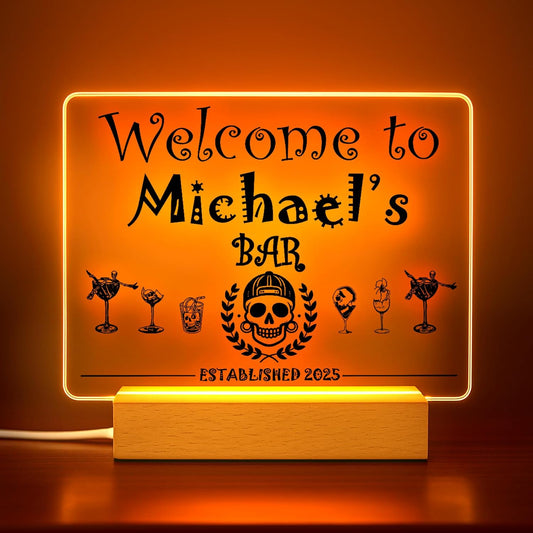 Personalized Bar Gifts for HOME BAR, Custom Name Date Acrylic Light Up Signs, Customized Acrylic Plaque with Night Light, Personalized Night Light for Man Cave Decor
