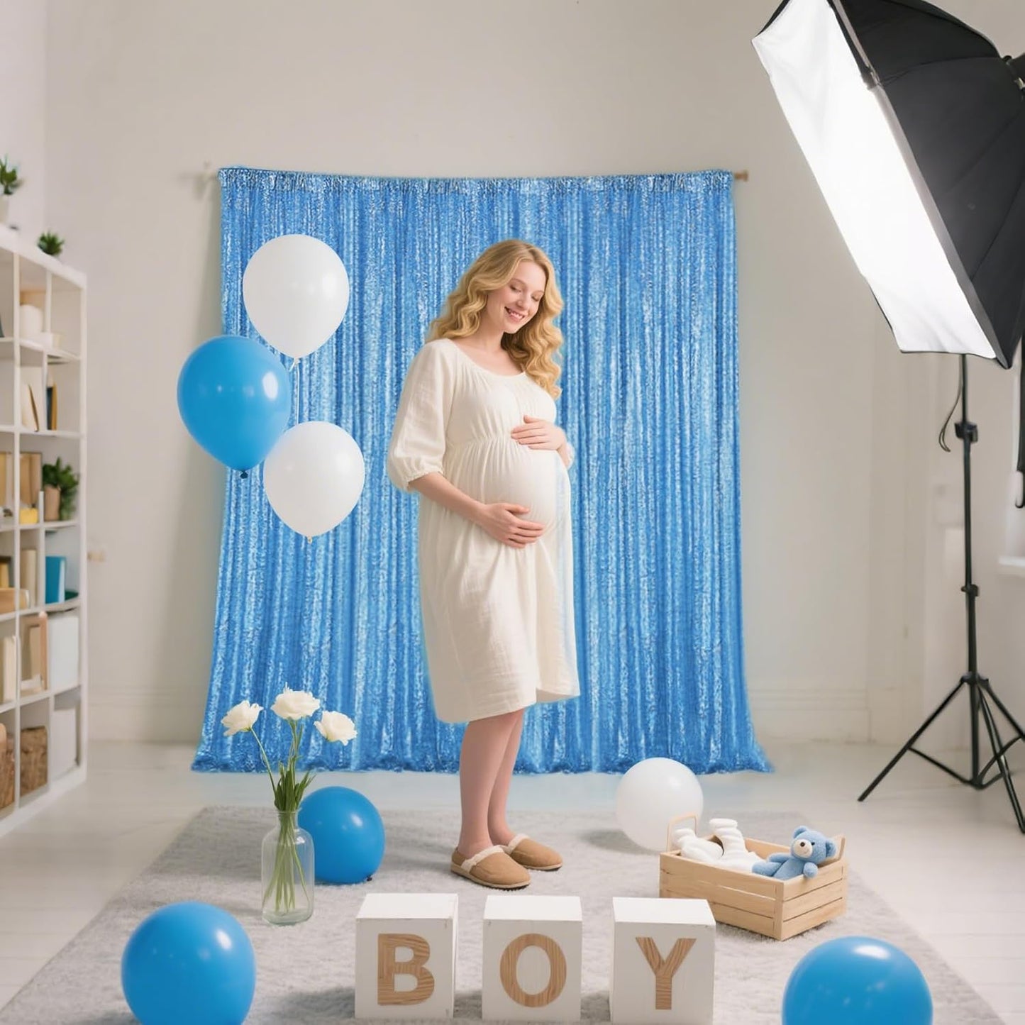 Blue Sequin Backdrop Curtain 4 Pieces 2FTx8FT Glitter Photography Backdrop for Party Wedding Birthday Christmas Decorations