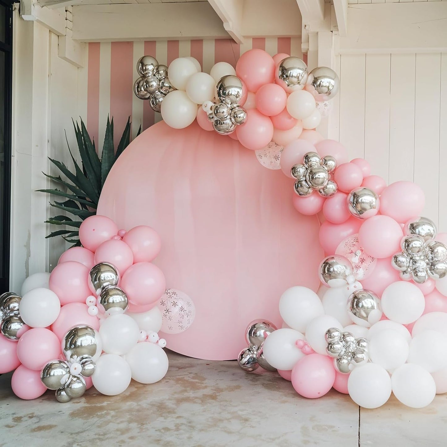 Pink and Silver Balloons, 52 PCS Snowflake Pink and White Balloons, 12 Inch Pink White Silver Pearl Pink Latex Balloons for Girl Baby Shower Birthday Bridal Wedding Party Decorations