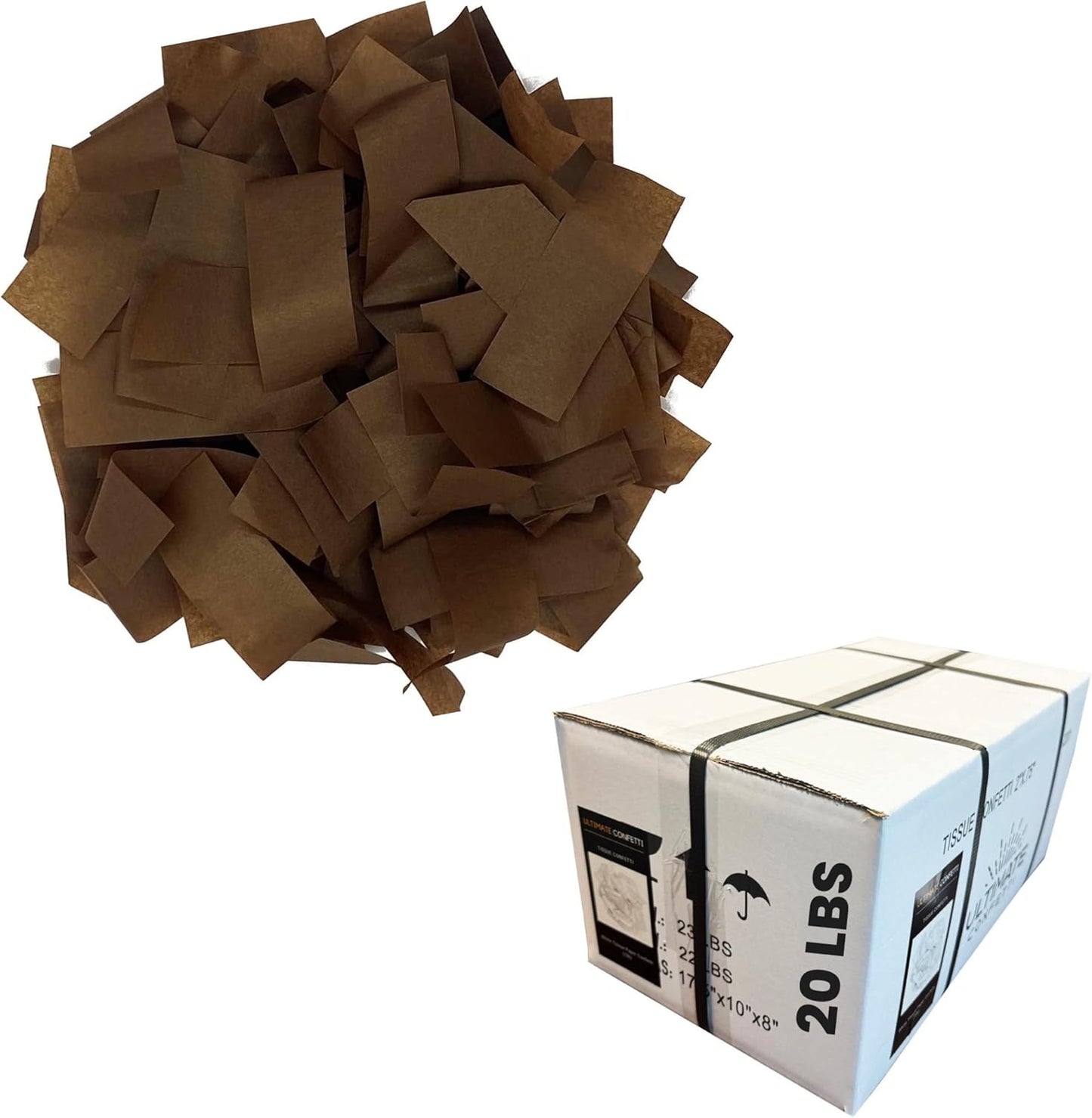 Brown Biodegradable Confetti - Rectangular Flame-Resistant Tissue Paper Confetti for Cannon and Launcher use – Best for Gender Reveal, Parties, and Concerts - 20 lb, 320 oz