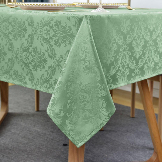 SASTYBALE Summer Tablecloth Rectangle, Spill-Proof Wrinkle Resistant Jacquard Fabric Table Cloth, Soft Polyester Damask Table Cover for Parties, Picnic, Dinner(60 * 84 inch, Oblong, Light Green)