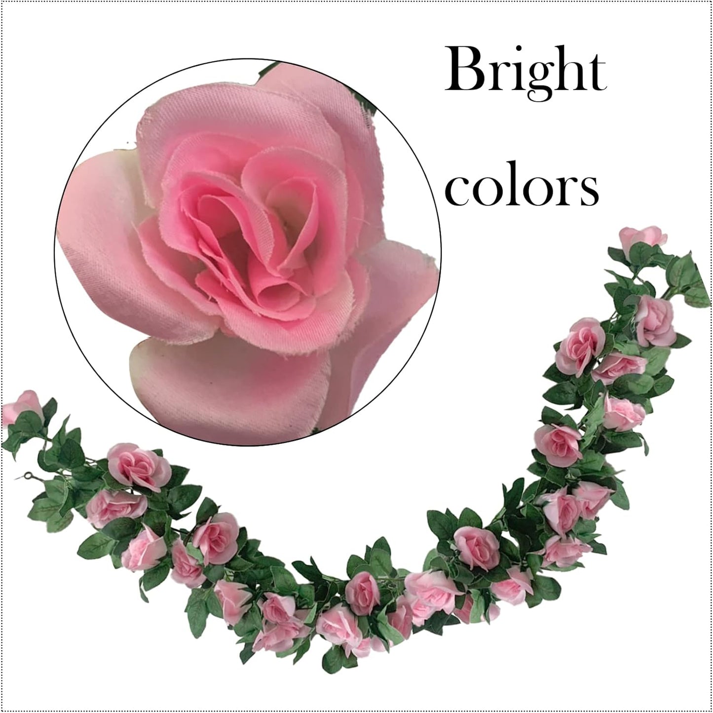 2 Pack Artificial Rose Vine Garland Fake Roses Flowers Plants Vines Hanging Floral Leaves Decoration for Wedding Party Table Garden Arch Wall Home Room Decor(Pink)
