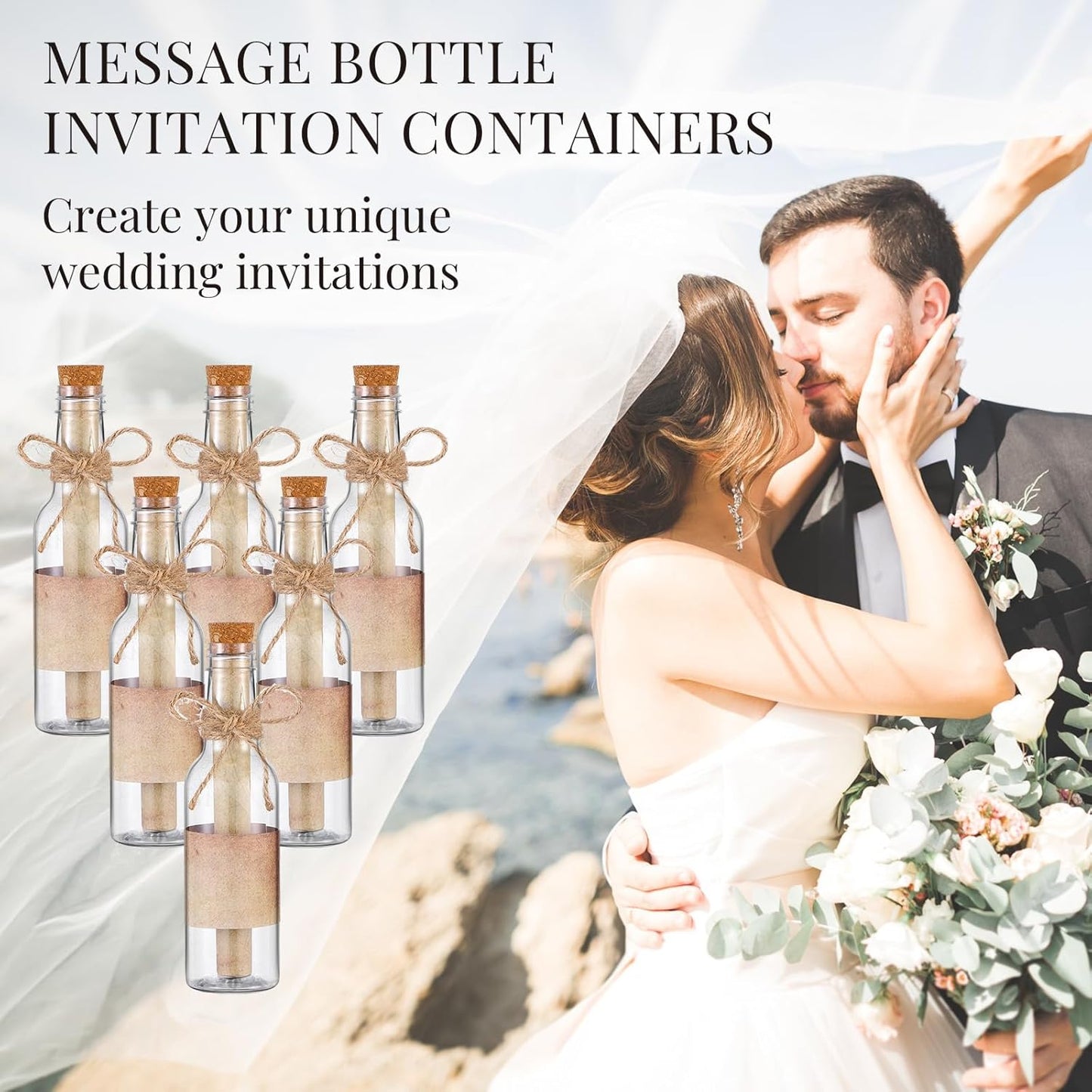 Baderke 48 Pcs 5.6 oz Message Bottles with Letter Printer Paper Plastic Bottles & Corks Twines for Message Invitations Birthday Wedding Baby Shower DIY Crafts Gift Party Favors (Vintage)