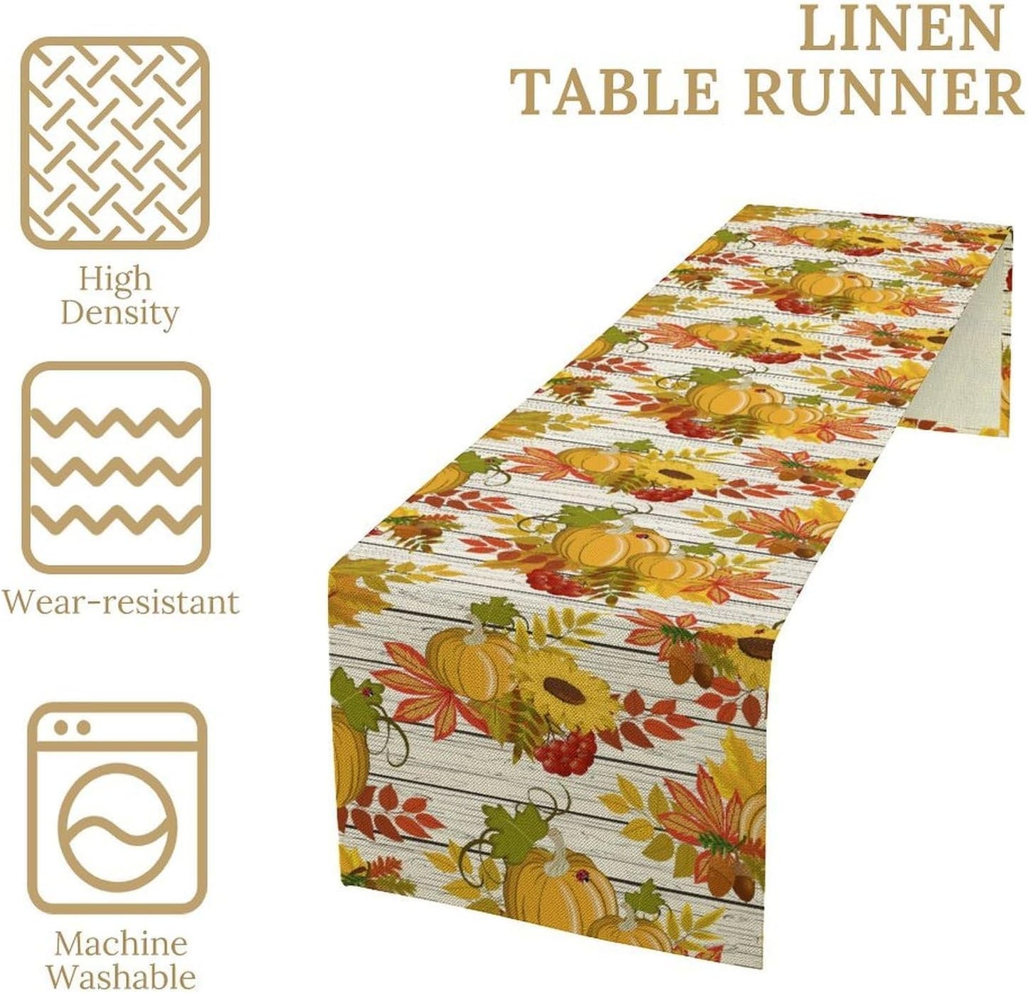 Autumn Table Runner,Seasonal Pumpkins Thanksgiving Kitchen Dining Table Decoration for Home Party Decor 13x90 Inch