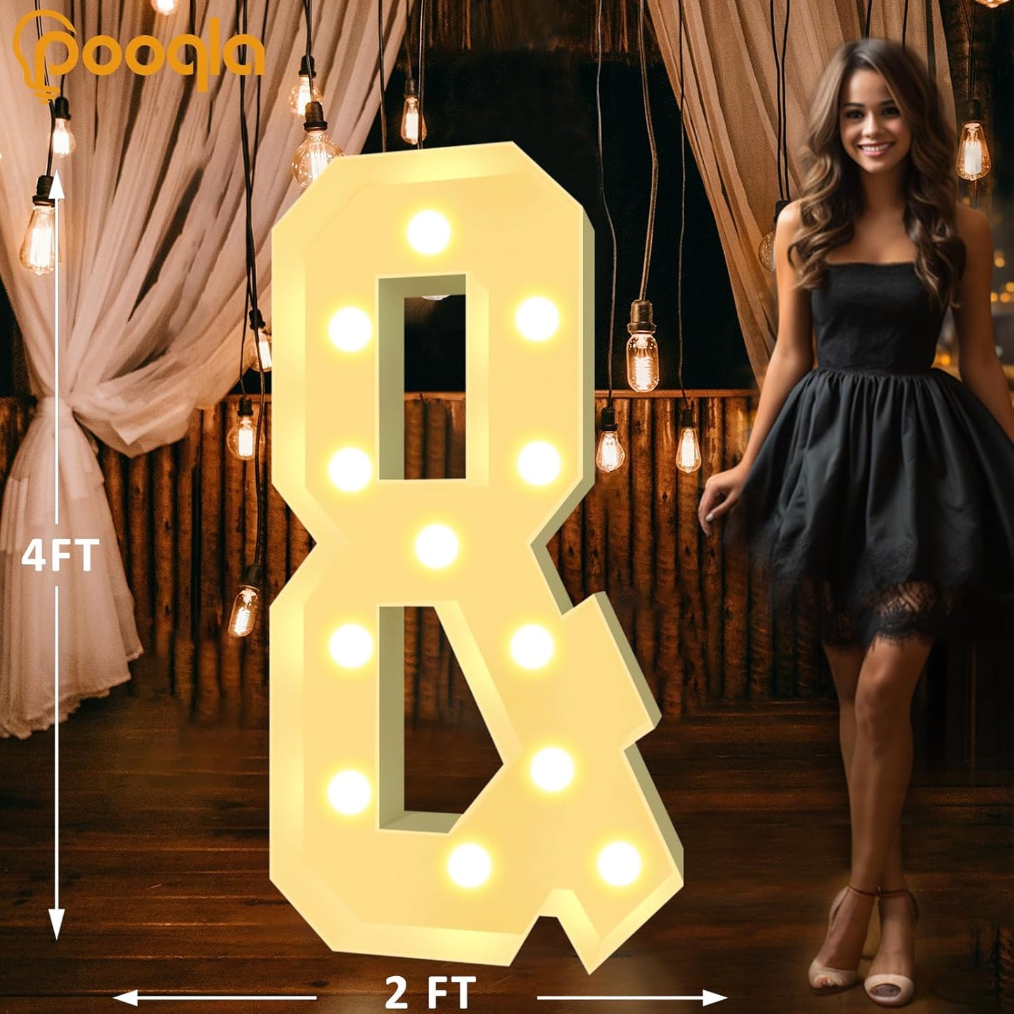 Pooqla 4 FT Marquee Light Up Letters, Cool White and Warm White Marquee Letters 4 Feet Tall, Giant Letter Sign Big Mosaic Letter for Balloons Birthday Party Anniversary Wedding Decorations, LED &