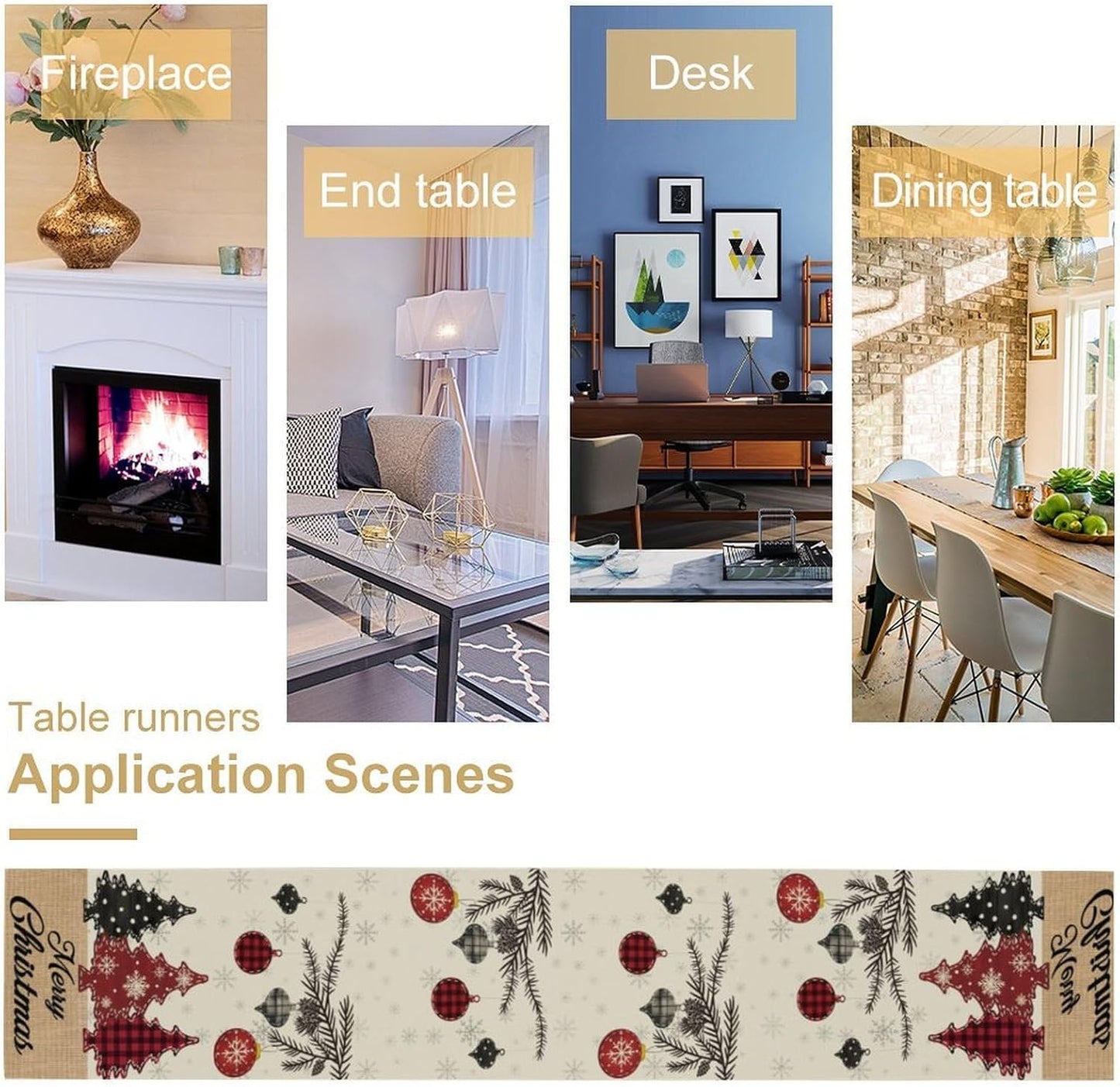 Merry Christmas Table Runner,Winter Xmas Holiday Kitchen Dining Table Decoration for Home Party Decor 13x120 Inch