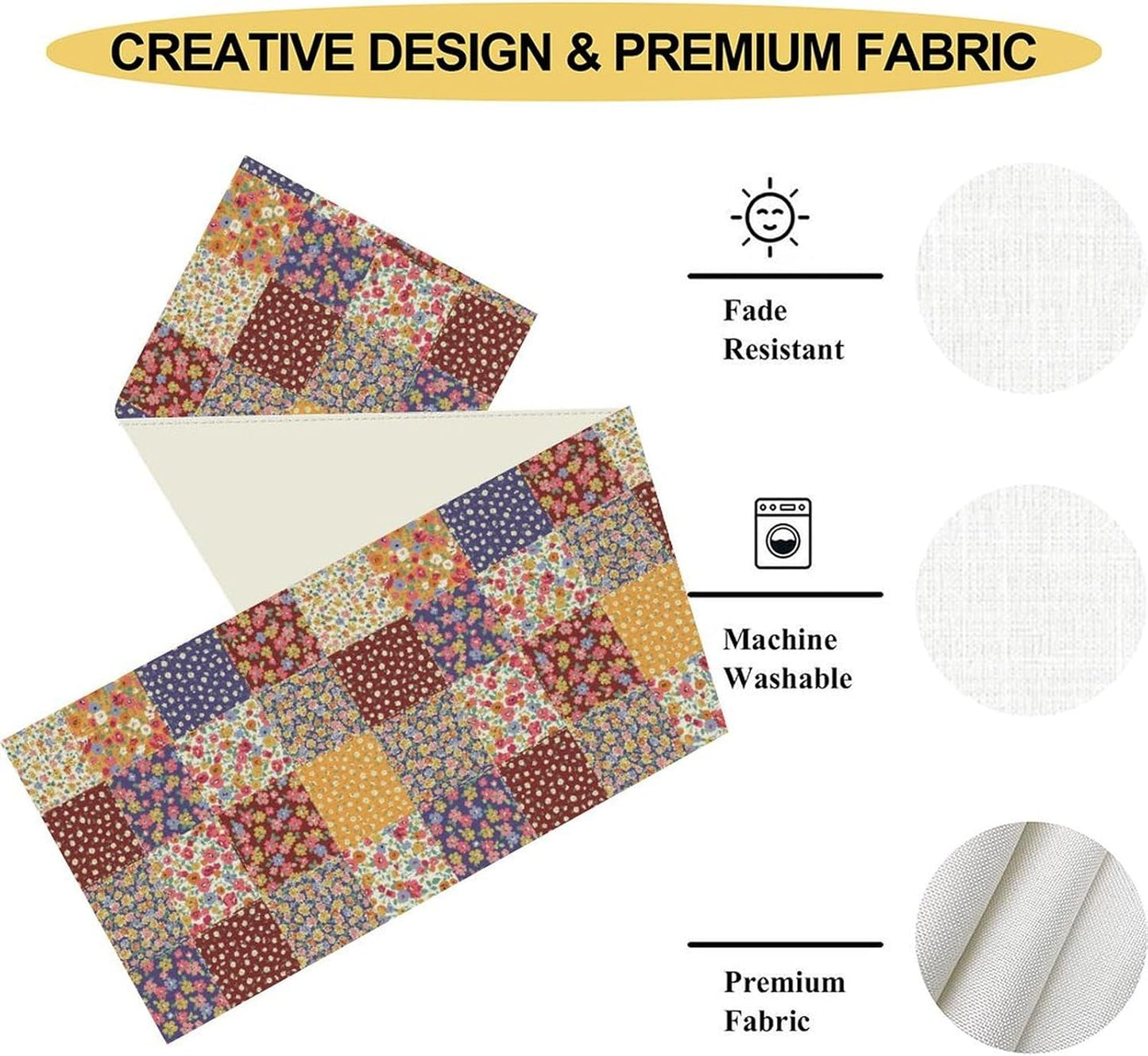 Patchwork Floral Table Runner, Boho Vintage Farmhouse Bohemian Paisley Colorful Flower Table Center Decor for Home Kitchen Dining Patio Holiday Party Table Decorations, 13"x36" Inch