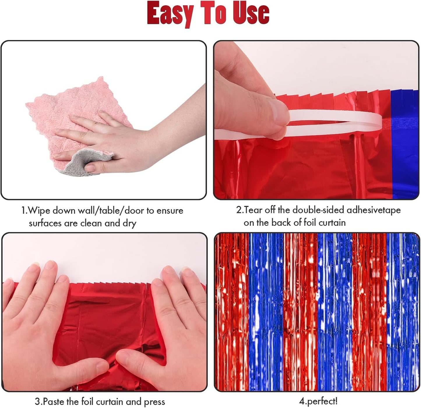 CANREVEL 2 Pack 3.3x8.2 Feet Blue and Red Foil Fringe Backdrop Curtains, Tinsel Streamers Birthday Party Decorations, Fringe Backdrop for Graduation, Carnival, Circus Theme Party