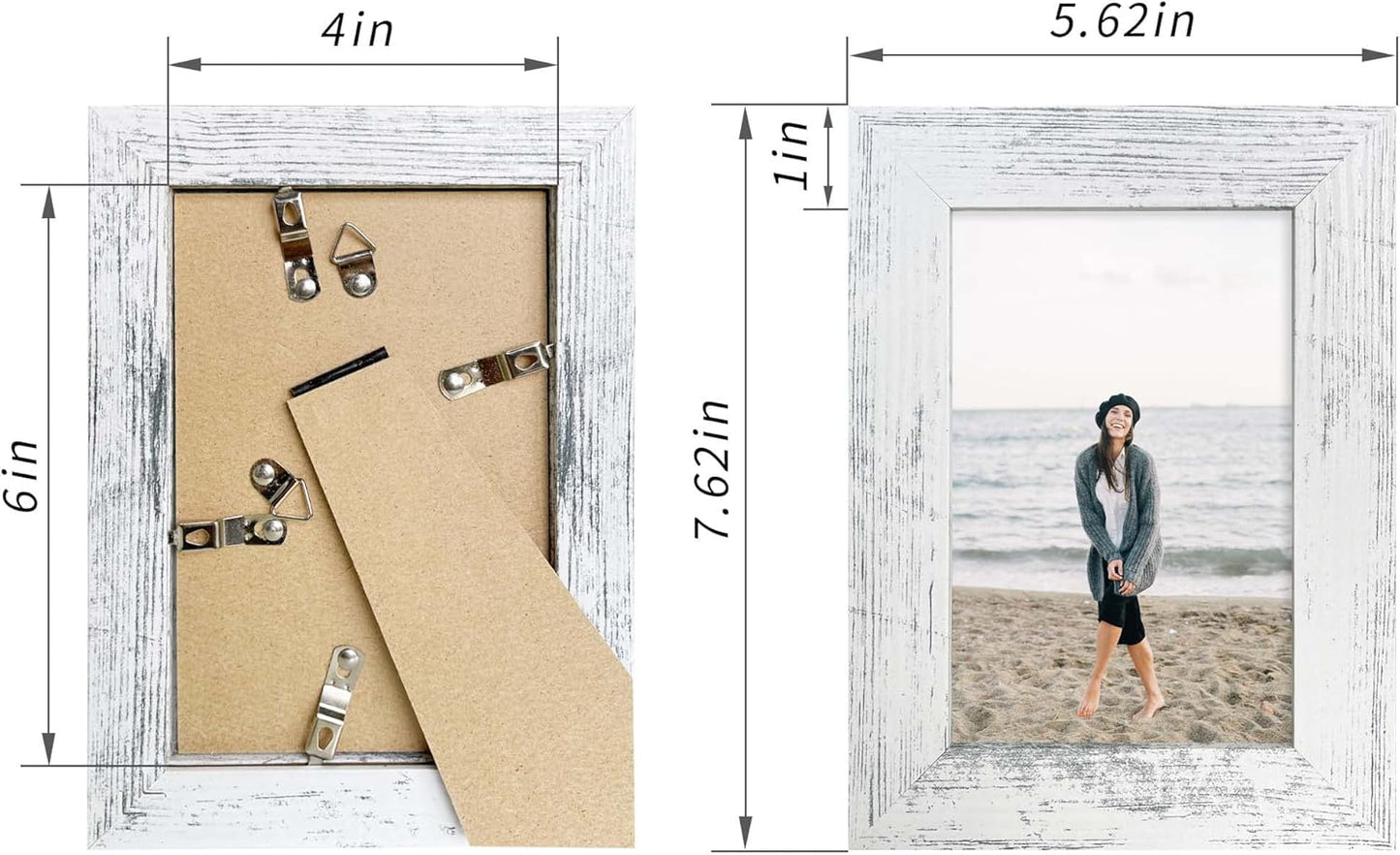 4x6 Picture Frame Set of 4, High Definition Glass Distressed White Frame, 4 x 6 Wood Photo Frames for Tabletop Display and Wall Mounting