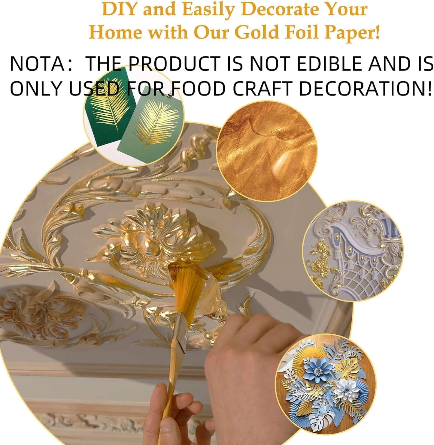 20 Sheets Gold Flakes, Premium 24K Gold Leaf 3.15×3.15 Inches Craft Art Decoration Perfect for Decorating Cakes Desserts Drinks Ice Cream Sushi