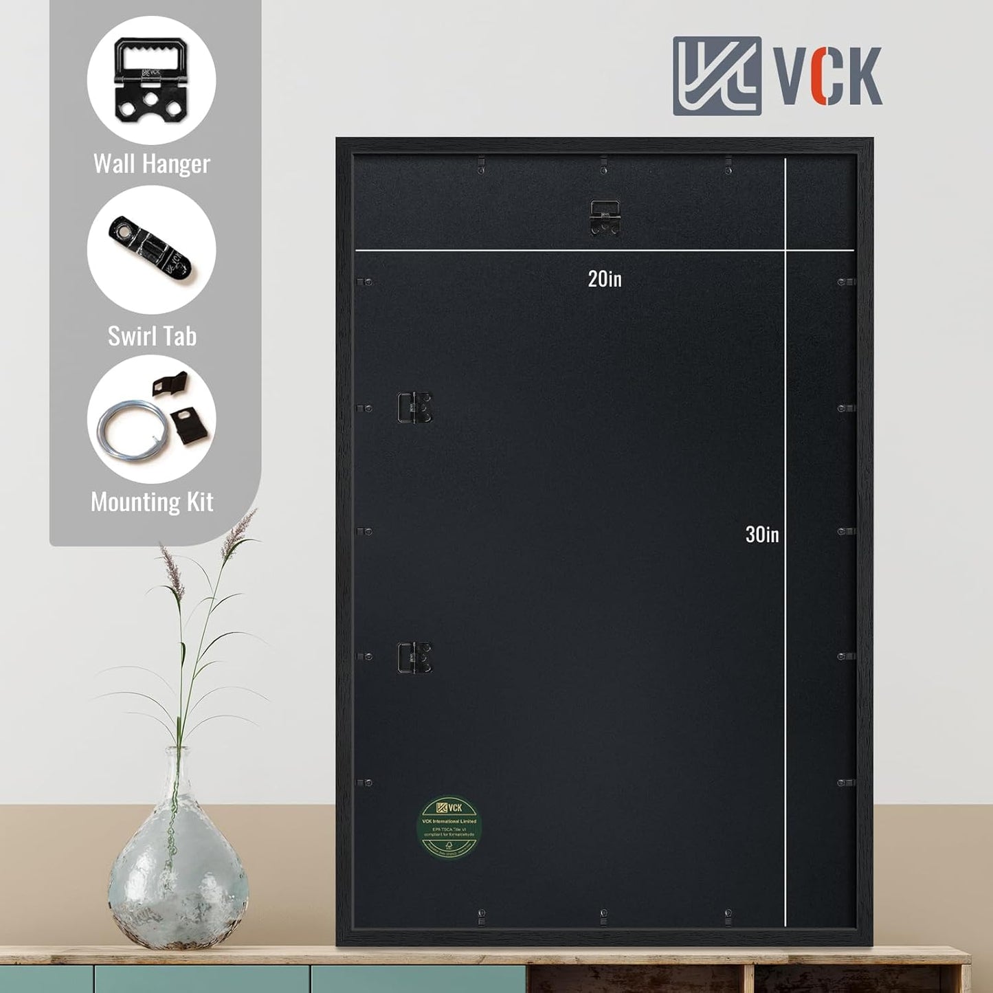 VCK 20x30 Poster Frame Black - 5 Pack, Solid Wood Picture Frame, Matted to 16x24 or 20x30 without Mat, Textured Exclusive, Horizontal and Vertical Formats with Included Hanging Hardware