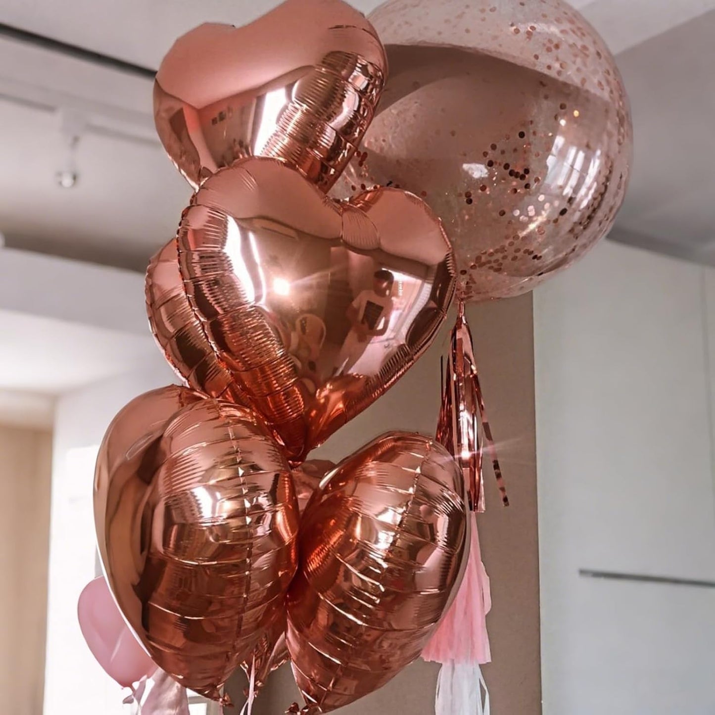 Rose Gold Heart Balloons,12Pcs 18 Inch Rose Gold Aluminum Love Heart Shaped Balloons for Bridal Wedding Engagement Anniversary Birthday Party Baby Shower Valentines Day Decorations