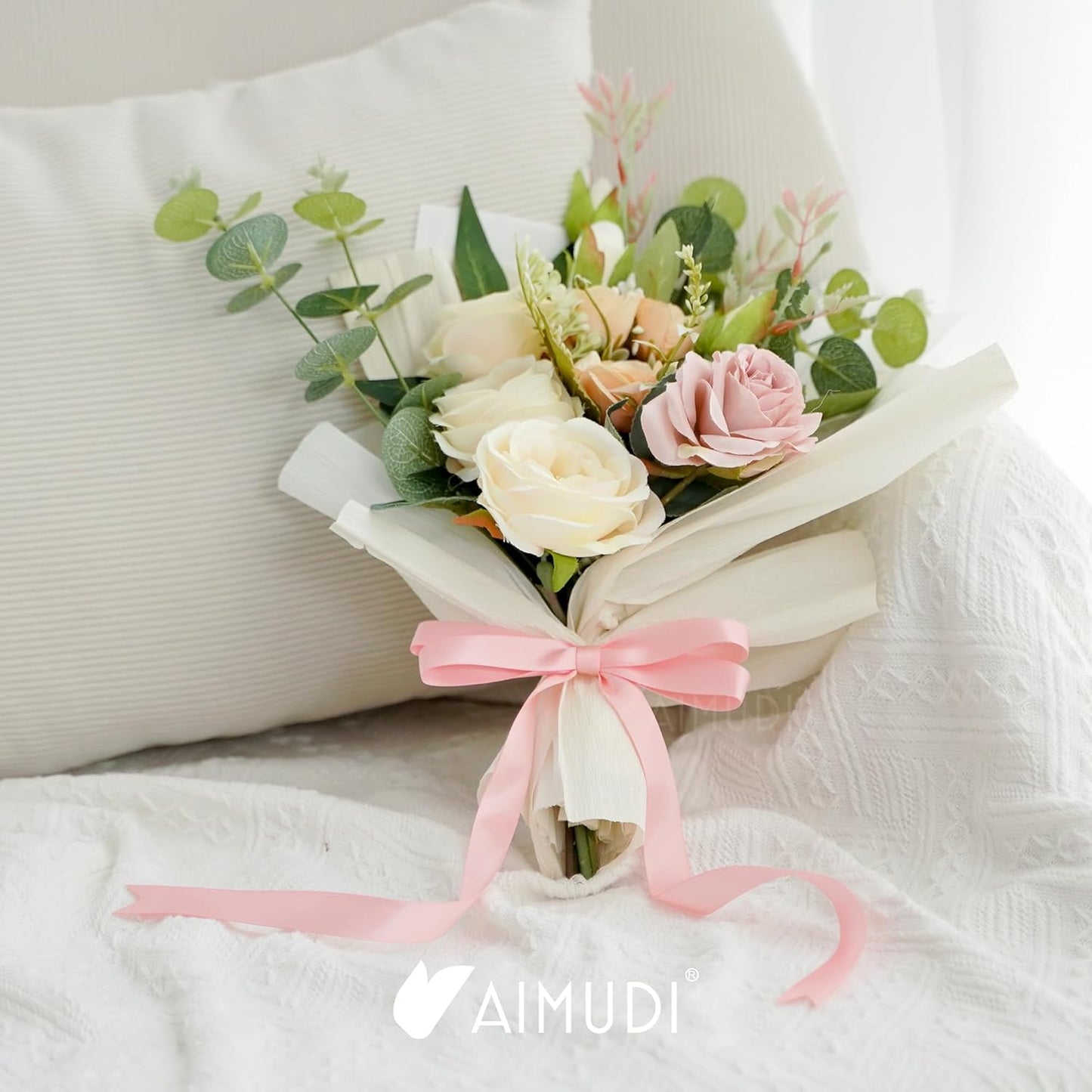 AIMUDI Baby Pink Bows 5 × 10" Satin Bows for Gift Wrapping Twist Tie Bows Premade Ribbon Bows for Bouquets Invitations Baskets Crafts Wreaths Wedding Birthday Baby Shower Party Decorations, 36 PCs