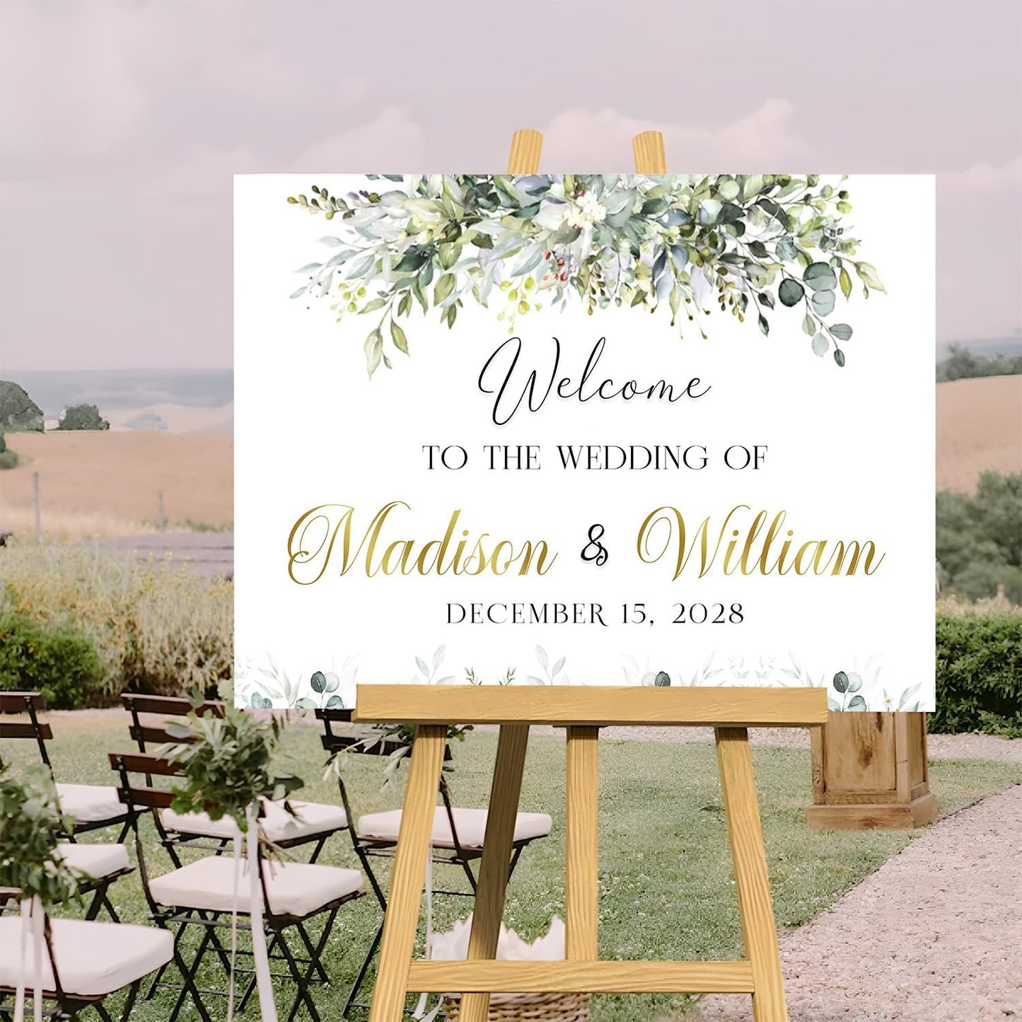 Personalized Wedding Welcome Sign, Easel Stand For Wedding Sign, Rehearsal Dinner Sign, Reserved Signs For Wedding, Greenery Floral Theme Wedding Sign Decoration