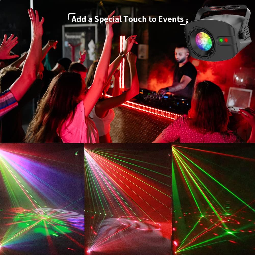 LED Decorative Projector DJ Lights Sound Activated, Stage Disco Halloween Party Light Sync with Music Remote Portable Show for Dance Floor Karaoke Birthday Christmas Wedding
