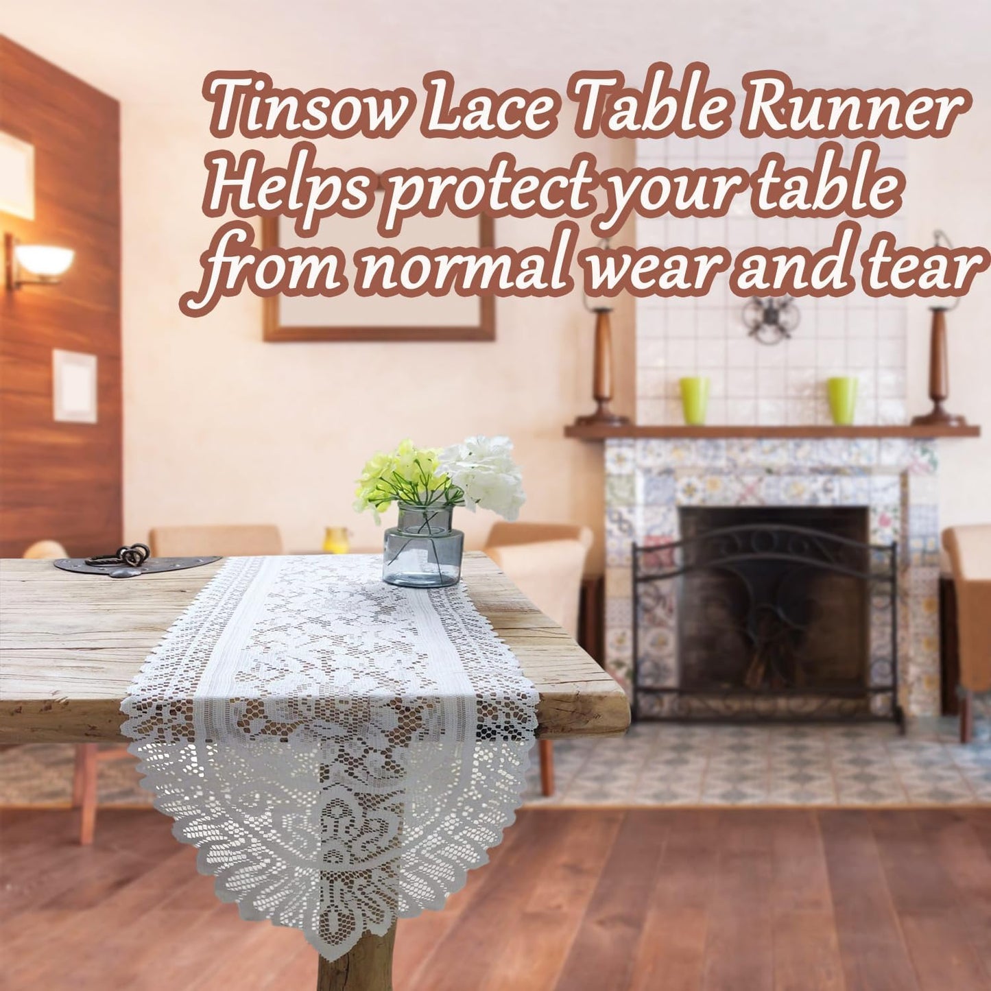 Tinsow 2 Pack Cotton Crochet Lace Rectangular Table Runner Dresser Scarf Doilies (White Style, 13" X 44")