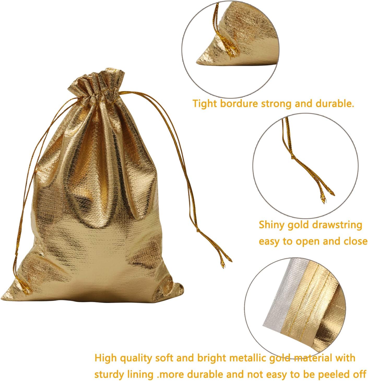 Pack of 100 5"x 7" Heavy Duty Gold Drawstring Organza Jewelry Pouches Wedding Party Christmas Favor Gift Candy Chocolate Bags (Gold, 5"x 7")