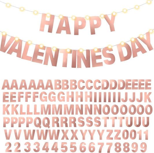 TaoBary 112 Pcs DIY Letter Custom Banner Glitter Customizable Banner Kit Including 107 Letters and Numbers 3 Rope for Valentine Birthday Party(Bright Rose Gold)