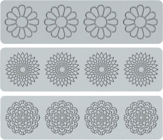 Embossing Lace Fondant Molds, Multi Circle Flowers Lace Mat Wedding Cake Decoration Tool, Rattan Shaped Cupcake Mat Silicone Molds Set of 3