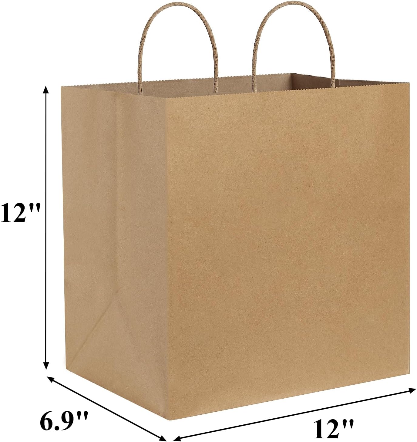 BagDream Brown Paper Bags With Handles 12x7x12 100Pcs - Kraft Shopping Merchandise Retail, Takeout/To Go, Wider-gusset Recycled Paper Gift Bags Bulk