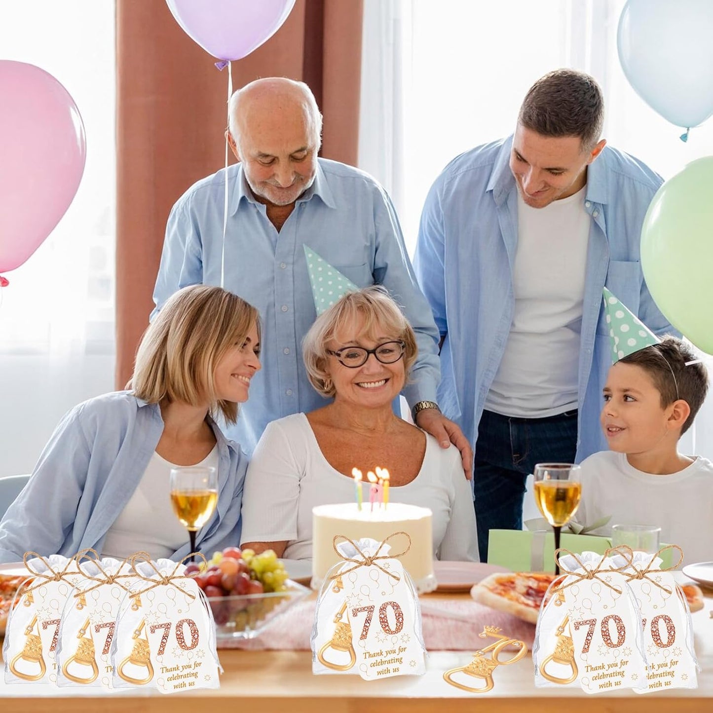 50Pcs 70th Birthday Bottle Openers, Gold, Irregular Shape, Metal Material, Perfect for Parties & Gatherings