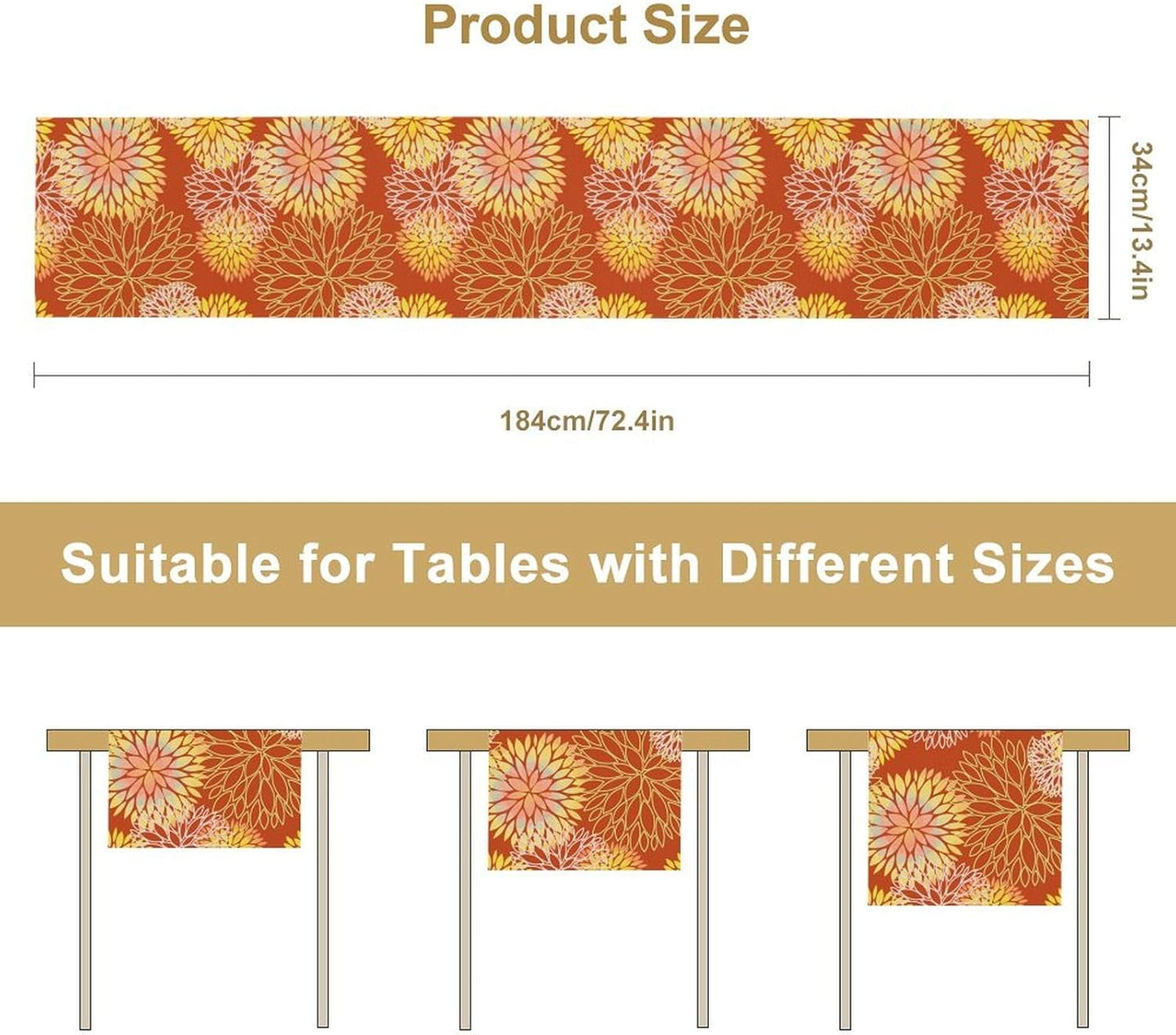Yellow Floral Table Runner, Chrysanthemum Autumn Spring Summer Vintage Modern Linen Geometric Table Runner for Kitchen Living Room Bedroom Party Holiday, 13x90 Inch