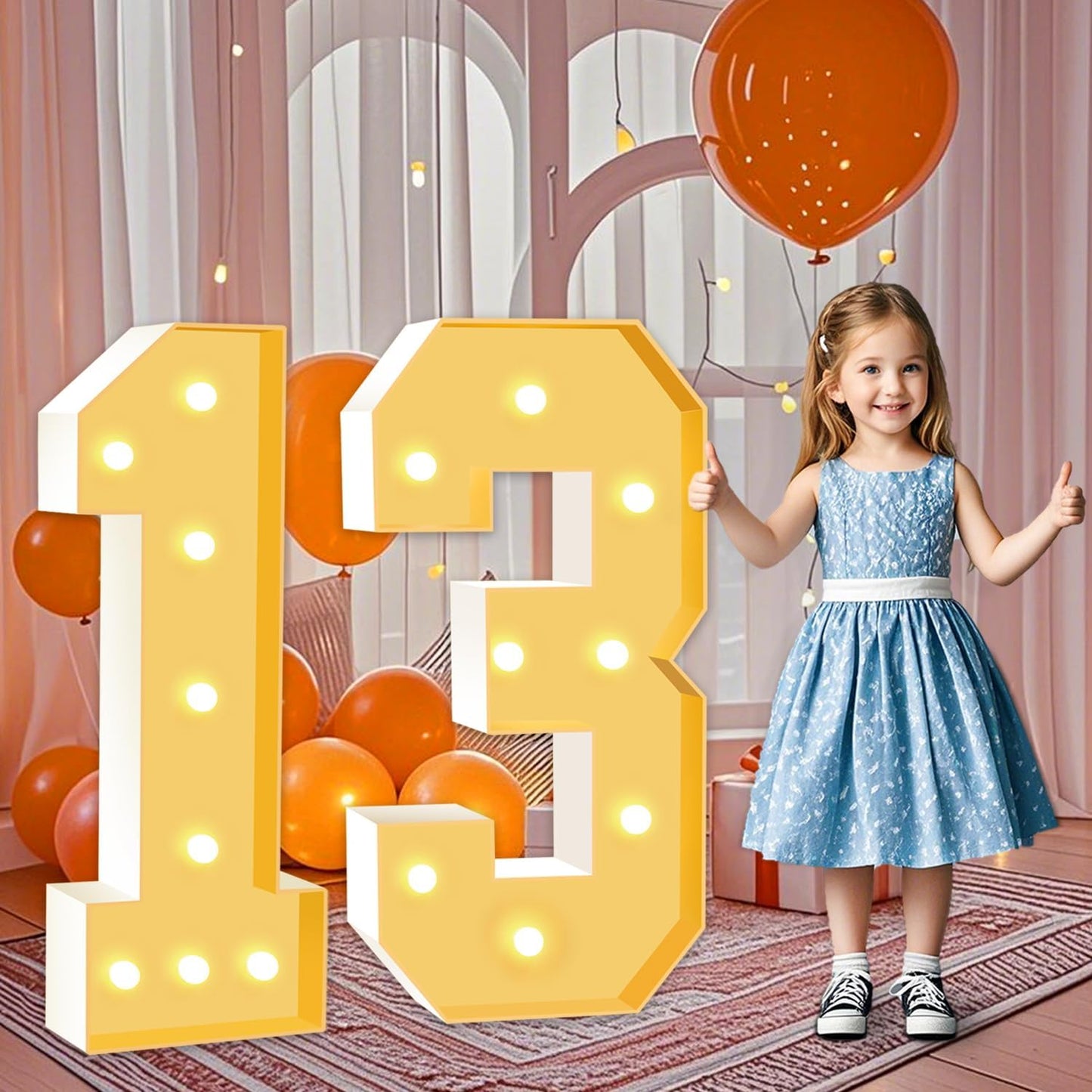 3FT Marquee Numbers 13, Large Light Up Numbers 13th Birthday Decorations for Girls Boys, Cardboard Numbers for Women Men Anniversary Party Decor Backdrop, DIY Foam Board Mosaic Number Sign