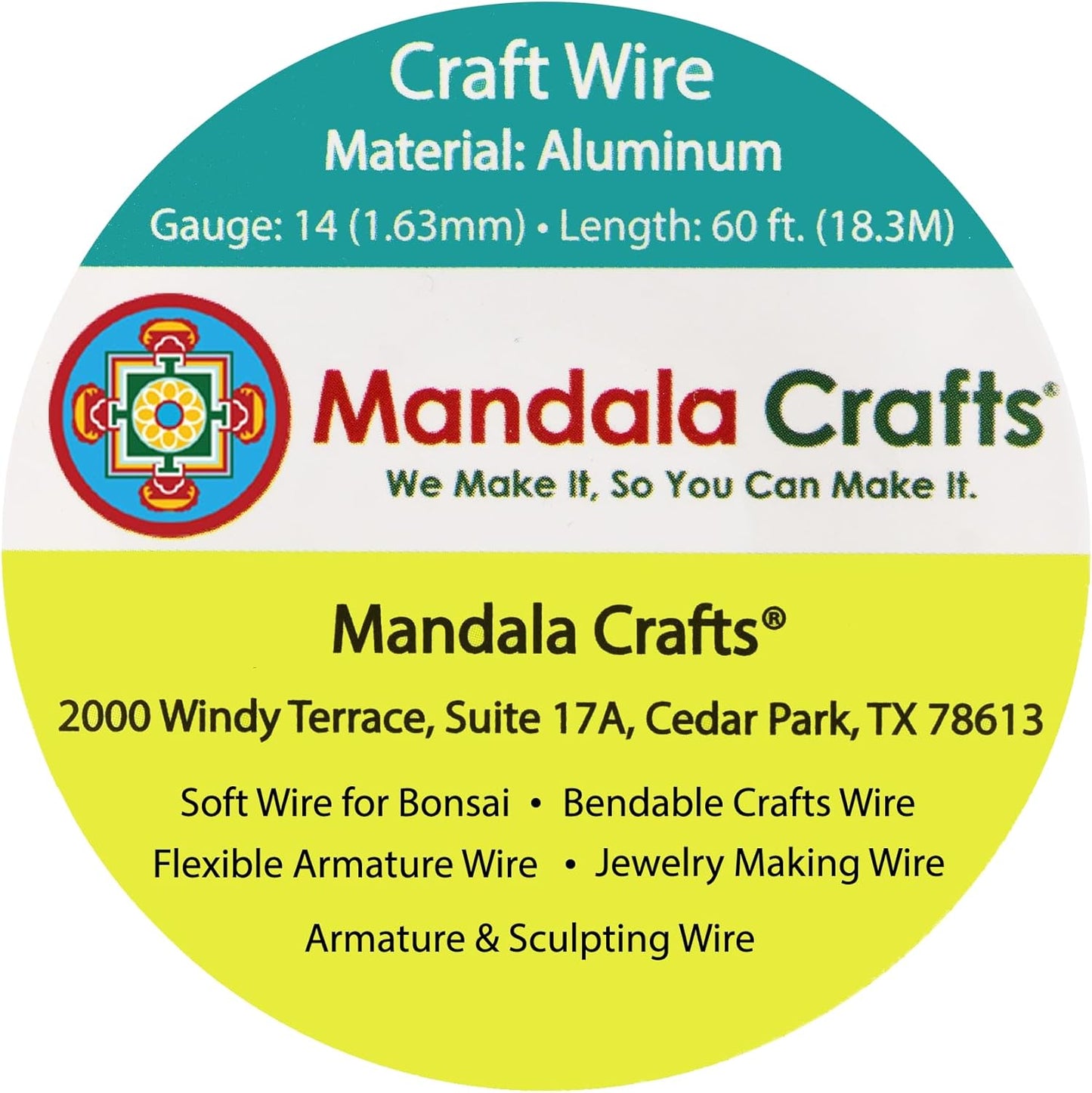 Mandala Crafts 14 Gauge Anodized Aluminum Craft Wire for Jewelry Making - 60 FT Colored Flexible Silver Tone Wire - Bendable for Bonsai Armature Crafting Sculpting