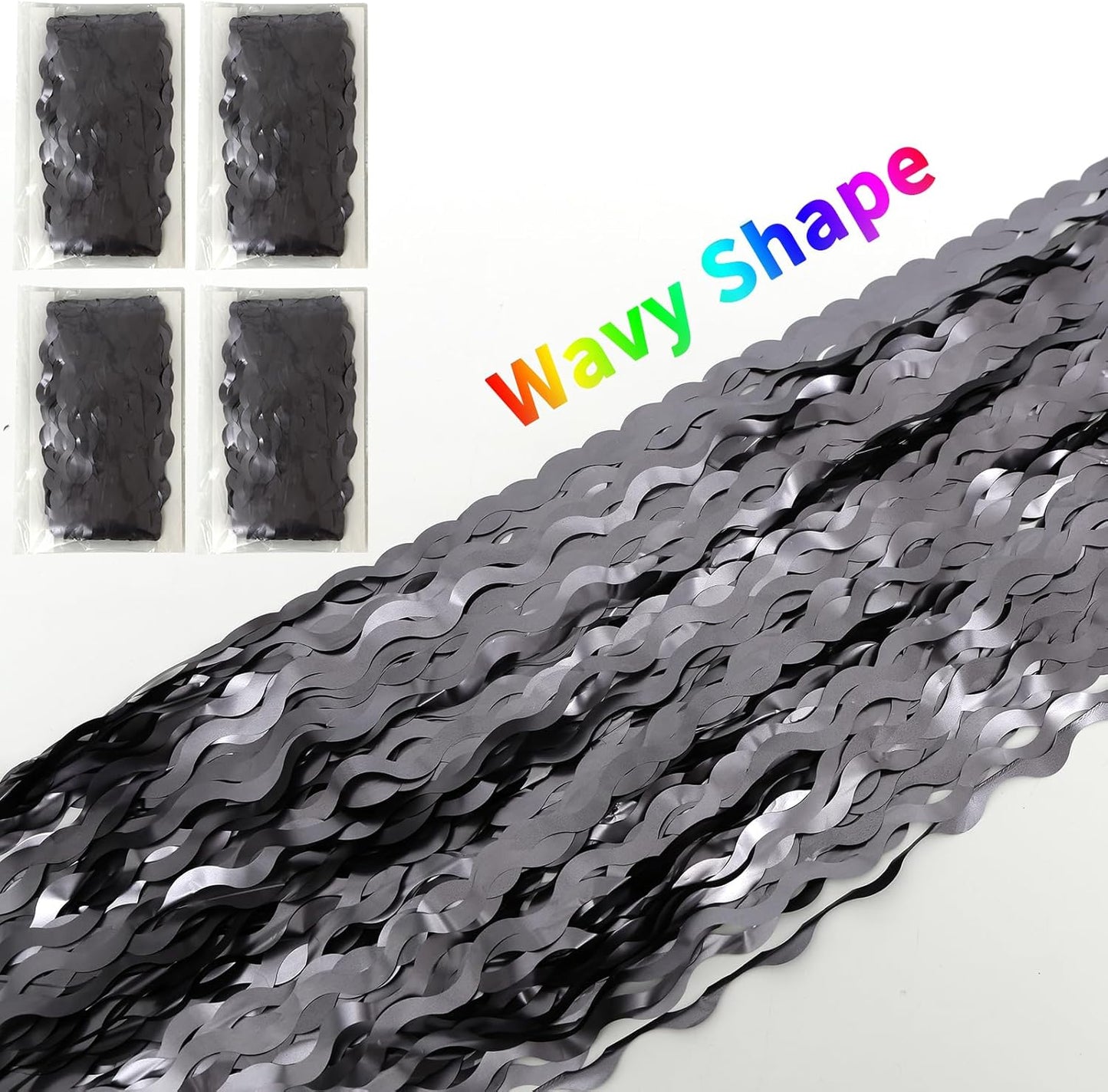 4 Pack Wavy Grey Foil Fringe Curtains Party Decorations - 3.3 ft x 6.6 ft Tinsel Curtain Backdrop for Birthday Bachelorette Wedding Birthday Disco Party Decorations