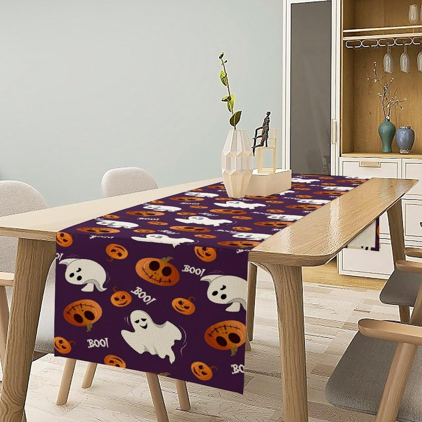 Halloween Table Runner,Ghost Pumpkin Halloween Table Runner for Kitchen Dining Table Decoration Home Party Decor 13x60 Inch