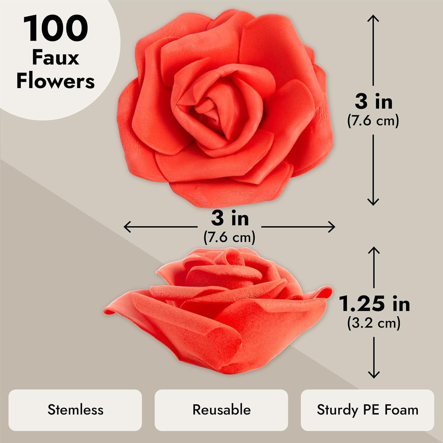 Juvale 100 Pack Red Artificial Flowers for Wedding Decor - 3 in Diameter Foam Carnations - Centerpiece Table Decorations & Wedding Decorations - Faux Flowers for Vase