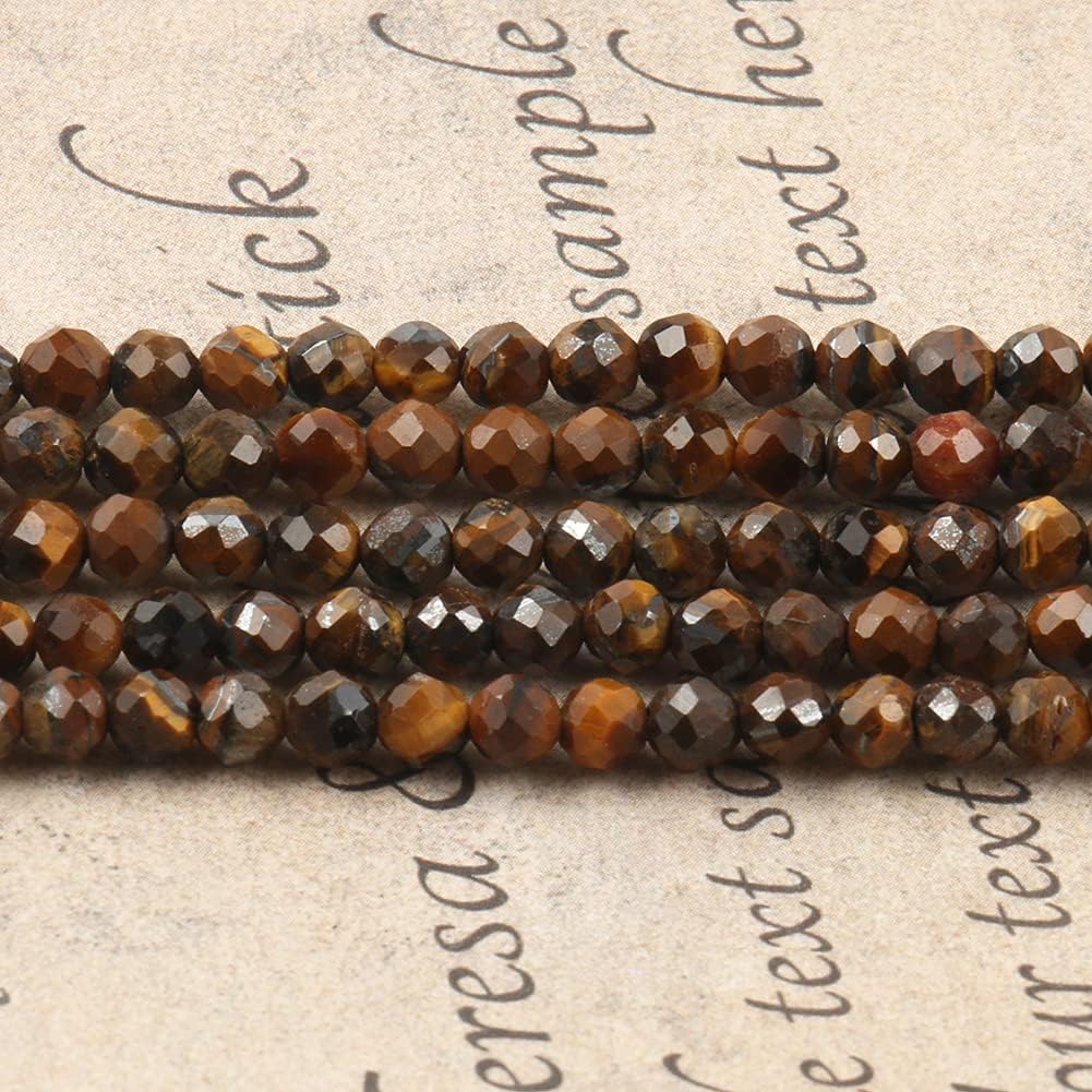 Song Xi 180pcs 2mm Natural Yellow Tiger Eye Gemstone Beads Faceted Round Loose Stone Beads for Jewelry Making