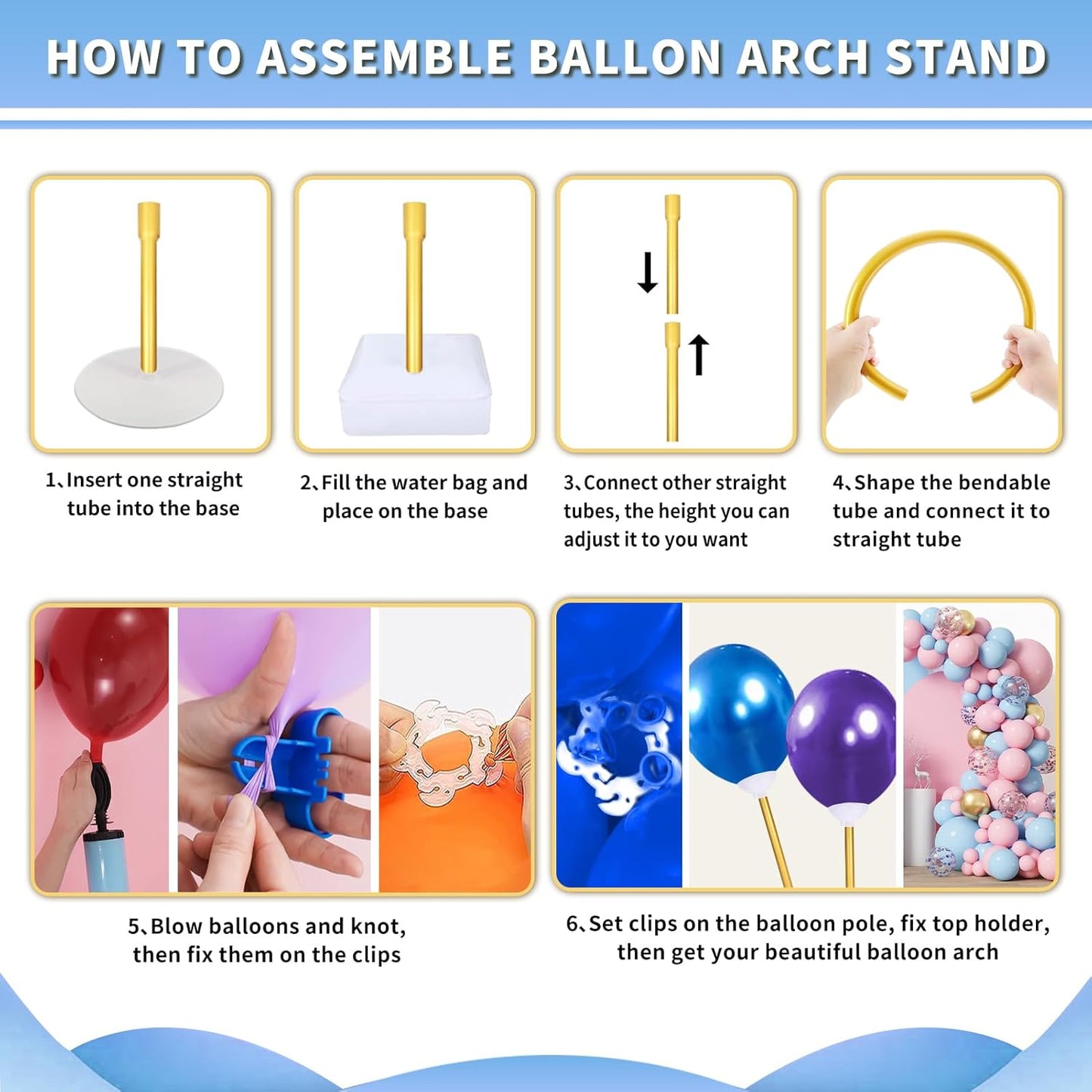 Balloon Arch Kit - Bendable 8.2FT & 6FT Balloon Arch Stand with Base and Manual Pump, Versatile Half Arch Balloon Stand for Birthday, Wedding, Baby Shower, Holiday, and Graduation Party Decorations