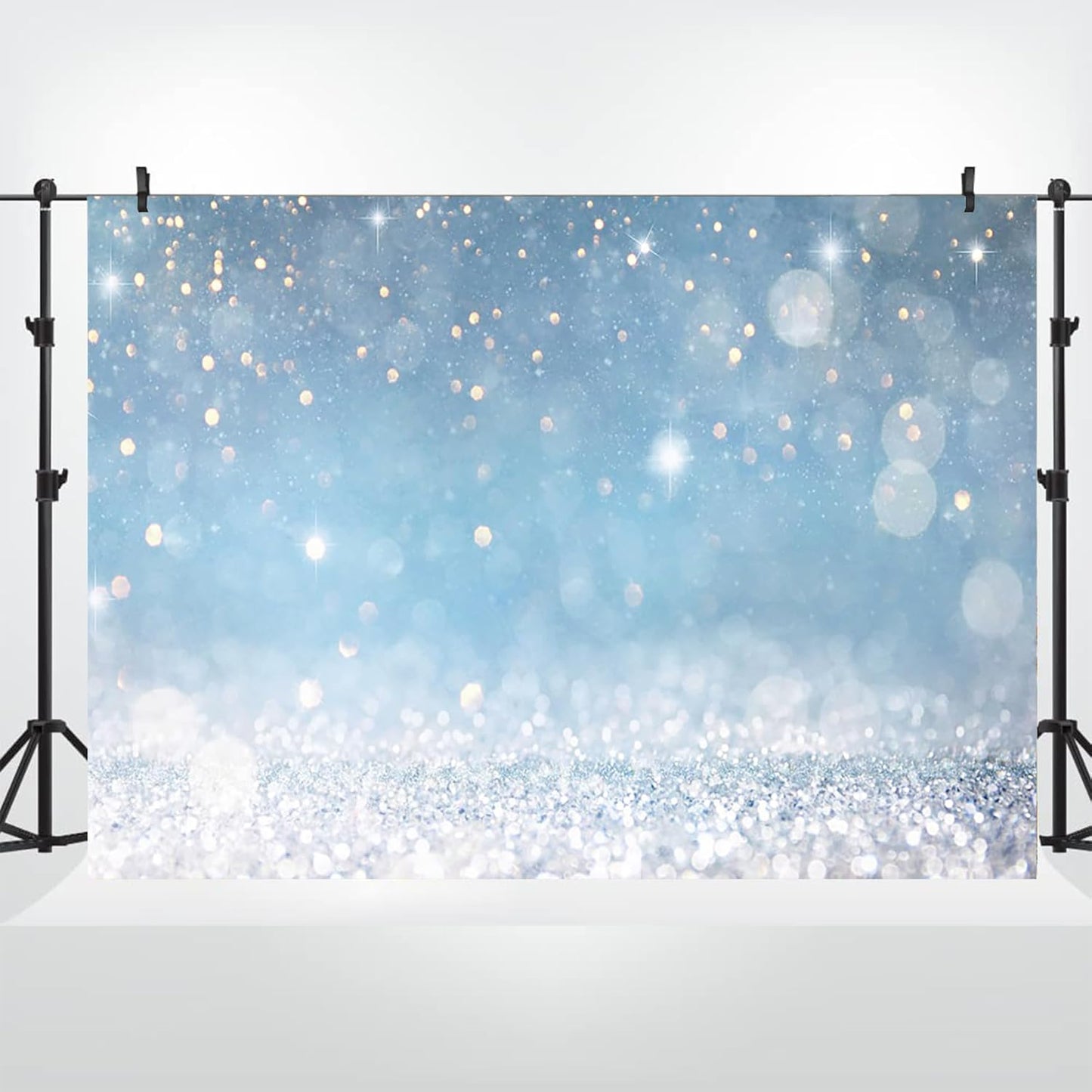 10x8ft Blue Bokeh (Not Glitter) Backdrops Birthday Party Abstract Golden Sparkling Spots Photography Background Baby Shower Wedding Prom Graduation Party Bokeh Decor Banner Photoshoot Props