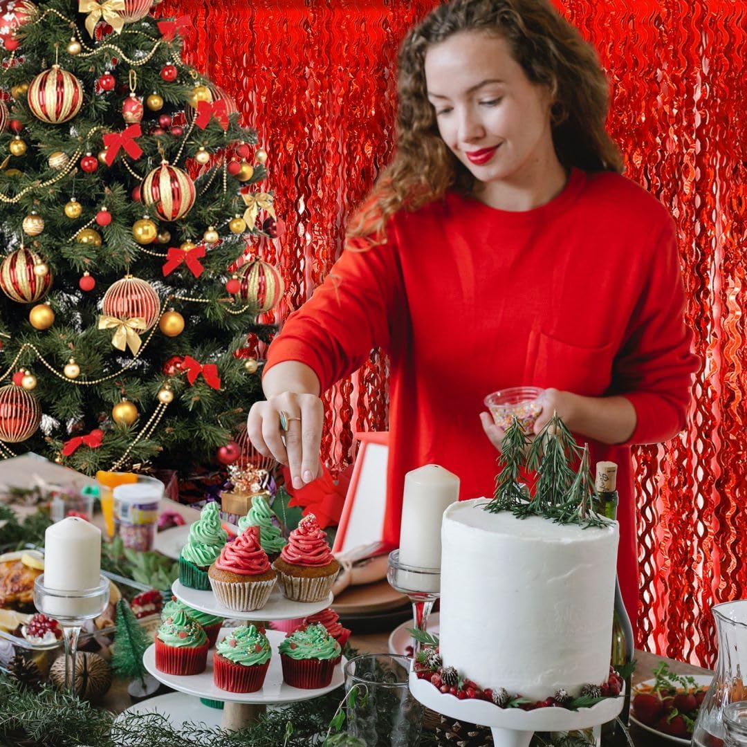 Red Curtains Tinsel Backdrop Foil Fringe Sonic Backdrop,10pcs Wave Red Doorway Streamers Party Decorations for Birthday Cherry Decor Wedding Anniversary Valentines Day Carnival Casino Theme Party