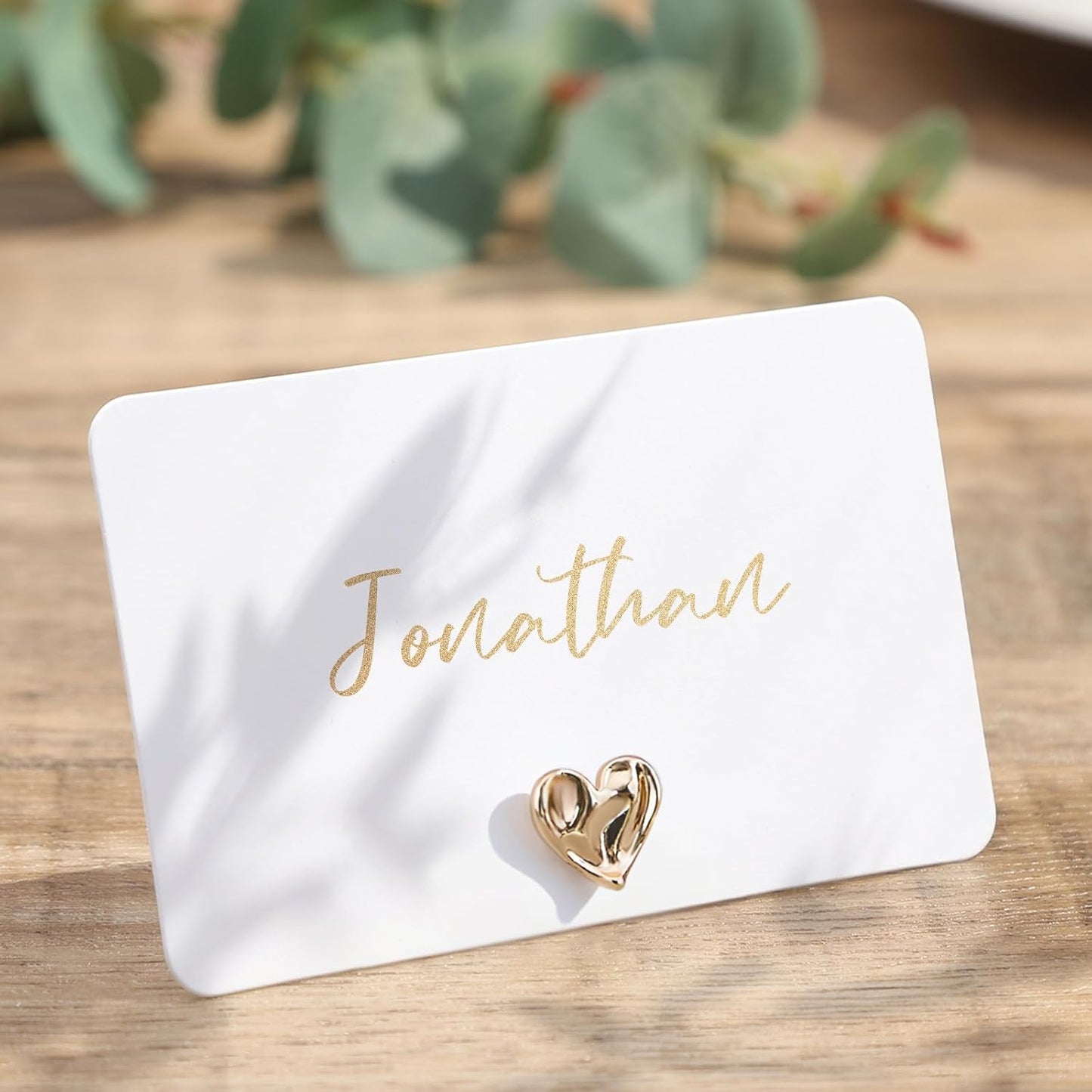 UNIQOOO 12Pcs Decorative Gold Love Heart Place Card Holders Bulk, Romantic Name Card Stands Set, for Wedding Engagement Decor, Table Setting, Business Card, Name Tag, Party Food Labels