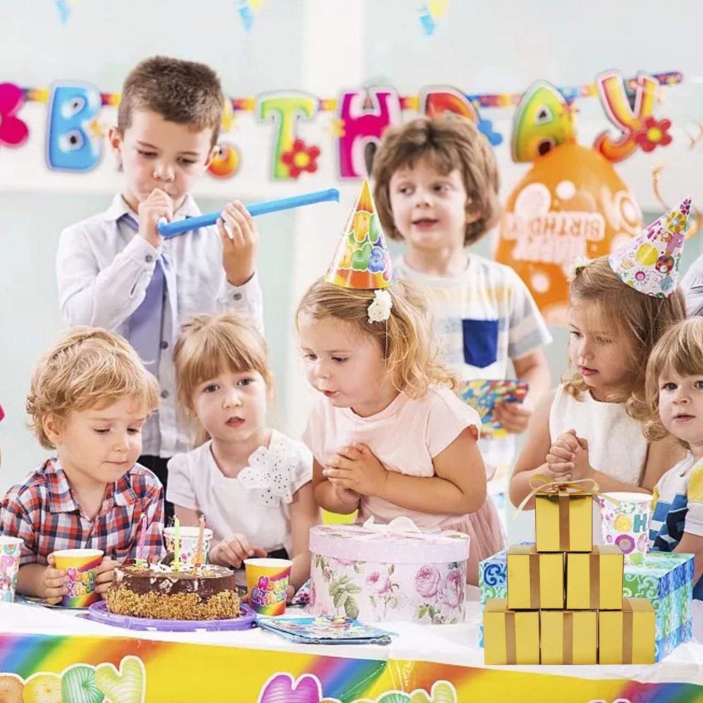 COTOPHER 100pcs Small Gift Boxes, Favor Boxes 2x2x2 inches Paper Gift Boxes with Ribbons Candy Box for Wedding Favors Baby Shower Bridal Shower Birthday Party (100pcs 2x2x2, Gold)