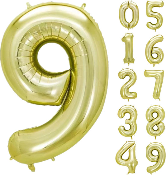 40 Inch Numbers 9 Light Gold Large Balloon Digital 9 for Birthday Party, 0-9 Birthday Party Decorations,Foil Mylar Big Number 9 Wedding Graduations Photo Shoot Decorations(Number 9)