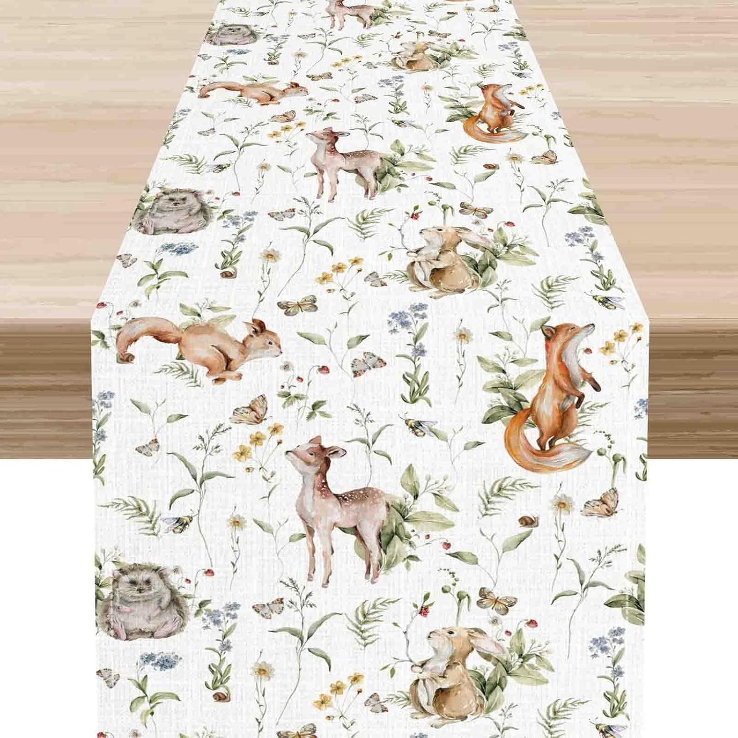 Rustic Woodland Table Runner, Farmhouse Forest Animals Country Lodge Wild Hunt Deer Fox Table Center Decor for Home Kitchen Dining Patio Holiday Party Indoor Outdoor Table Decorations, 13"x90" Inch