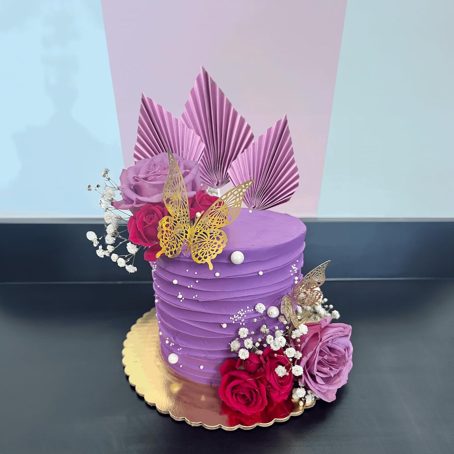 Gyufise 6Pcs Paper Palm Fan Cake Toppers Palm Leaf Fan Cake Topper Palm Spear Leaf Cupcake Toppers Cake Insert Decoration For Cake Decorating Diy Craft Project Home Wedding Party Supplies Purple