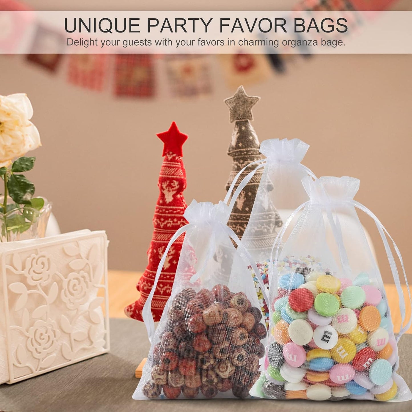 ANZNKU 100 Pack Organza Bags, 4 x 6 inch Small Bags, Premium White Favor Bags with Drawstring, Gift Bags, Sheer Mesh Bags, Packaging for Small Business, Packaging Bags for Wedding Party Christmas