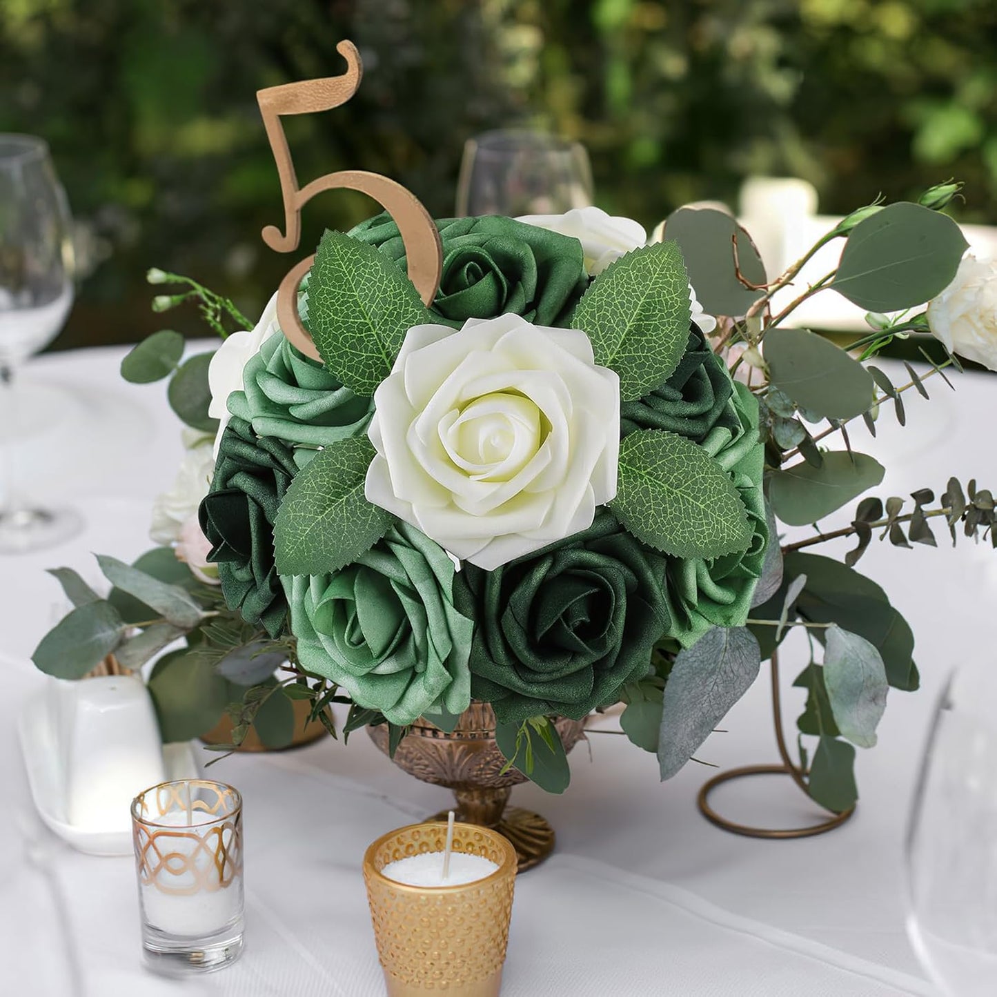 AmyHomie 25pcs Real Looking Artificial Shades of Forest Roses w/Stem for DIY Wedding Bouquets Centerpieces Arrangements Party Baby Shower Home Decorations